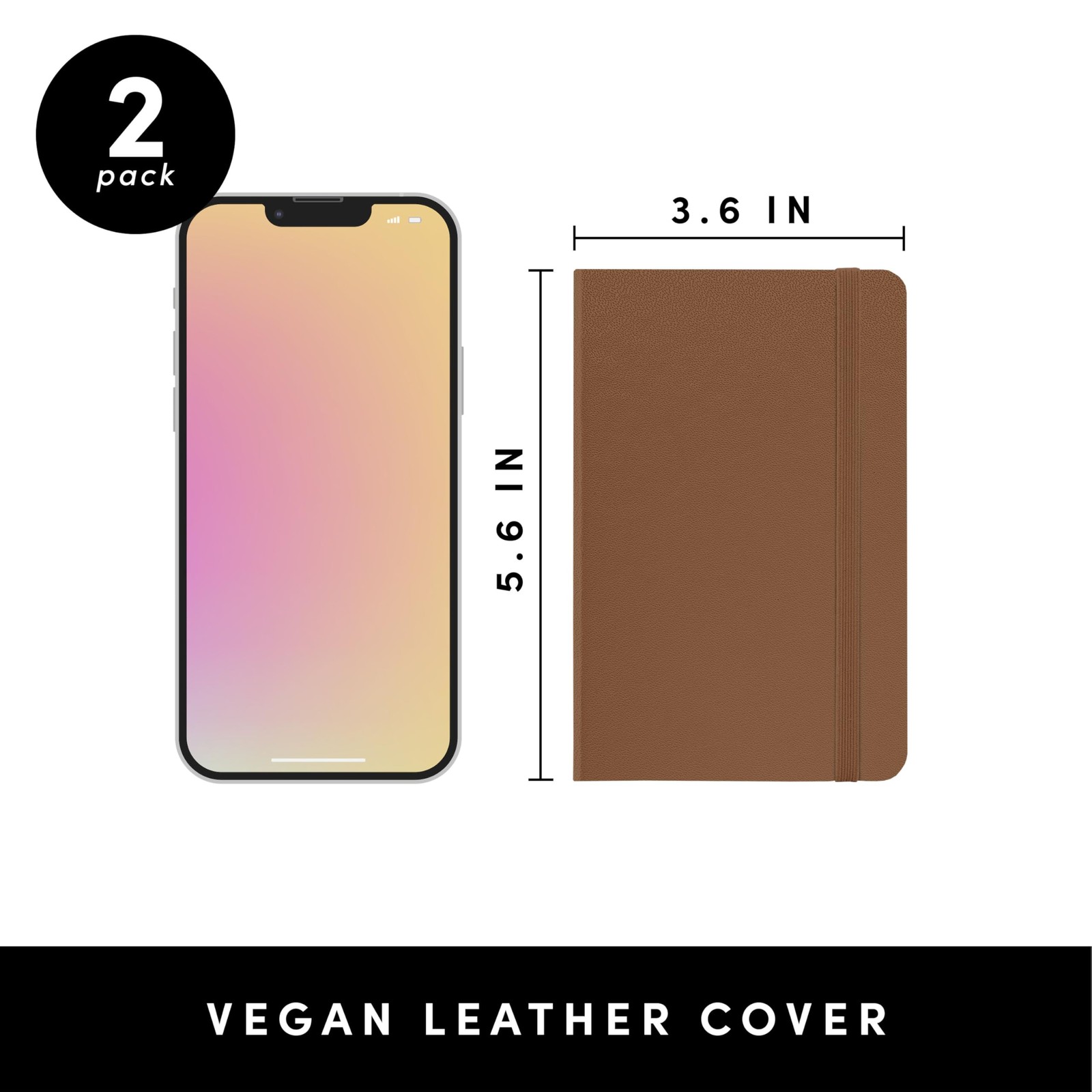 PAPERAGE Lined Pocket Journal Notebook, 2 Pack, (Cognac), 160 Pages, Small No…
