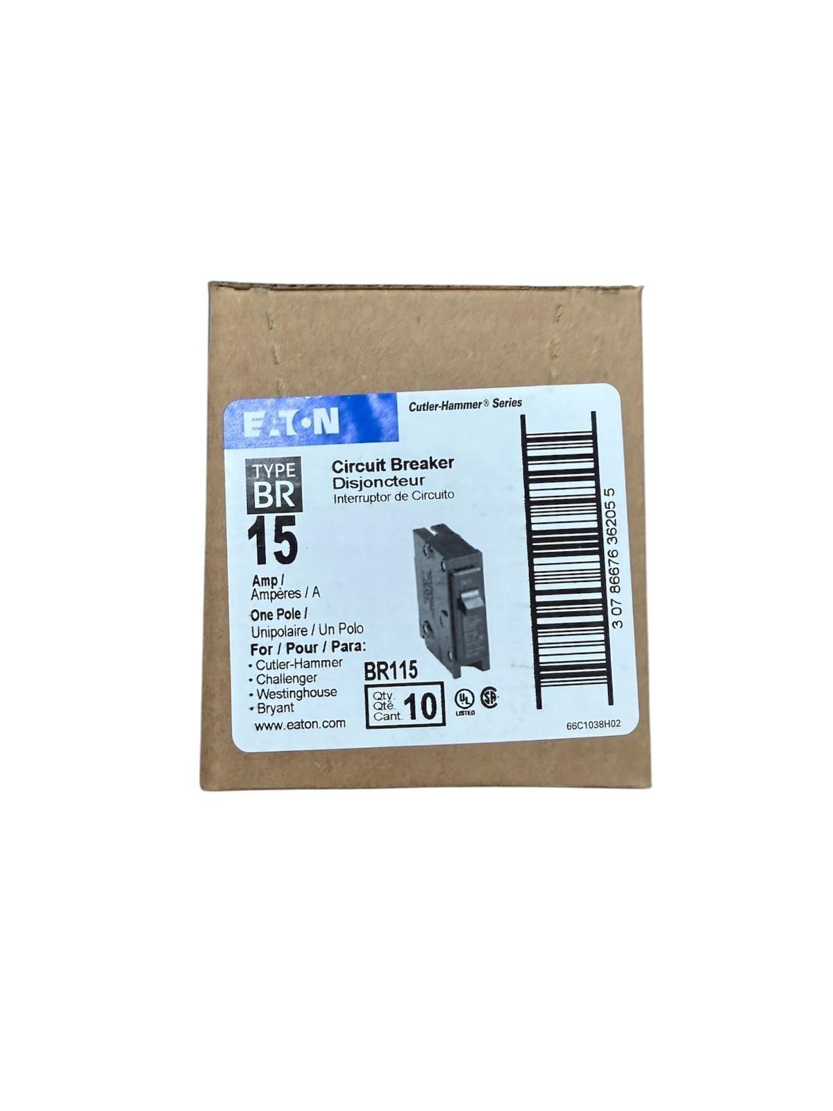10 PCS Eaton BR115 15 Amp 1-Pole Circuit Breaker Type BR 120V 15A