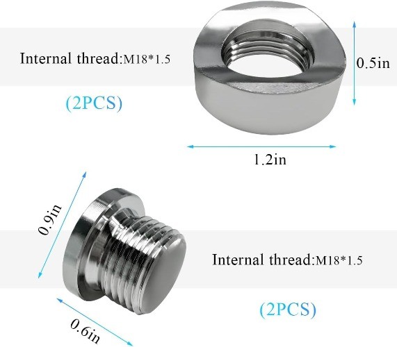 2 PCS M18×1.5 Stepped Mounting Bung and Plug, 304 Stainless Steel Size: 2 PCS