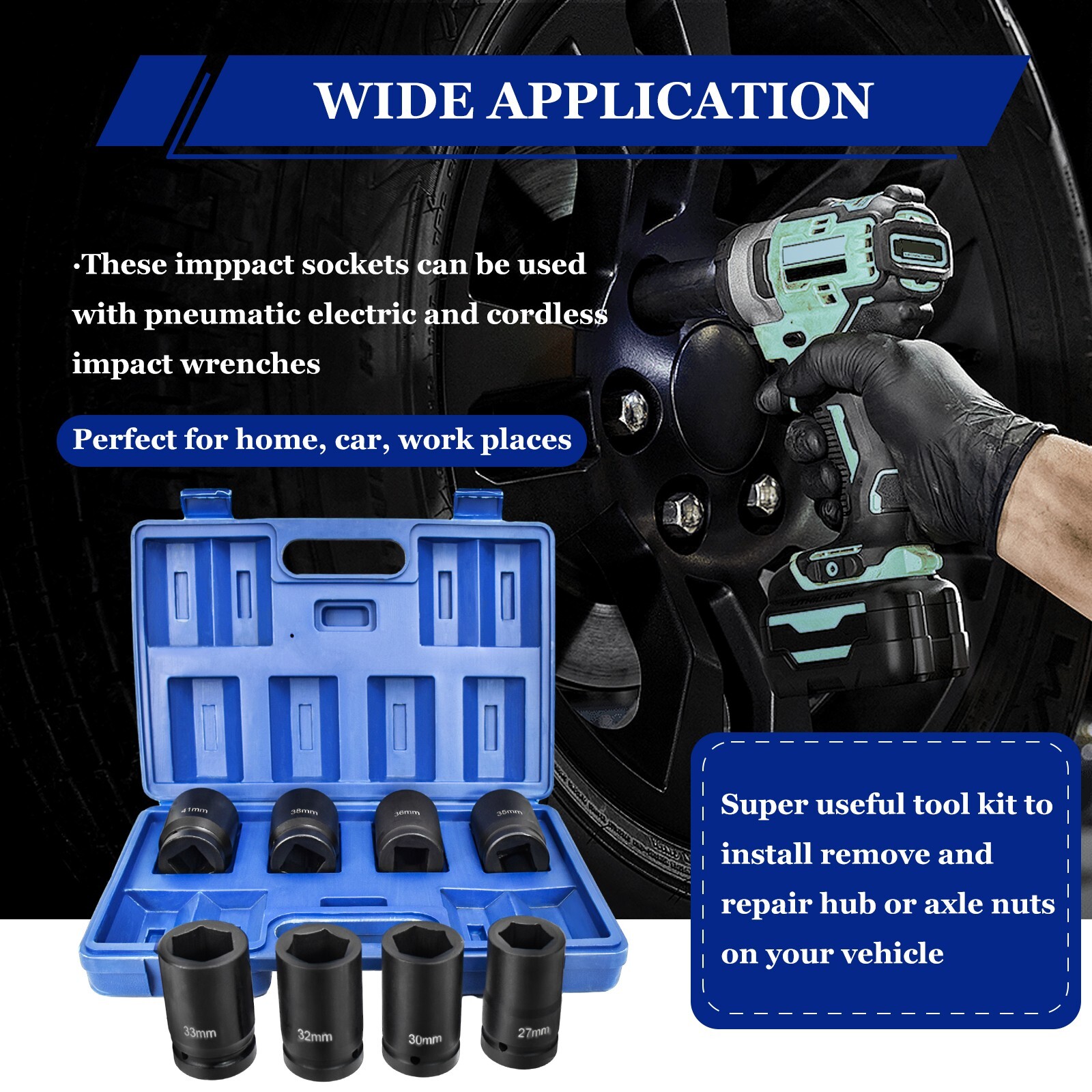 8 Metric Deep Impact Socket 1″ inch Drive 6 Point Universal Hex Jumbo Socket Set
