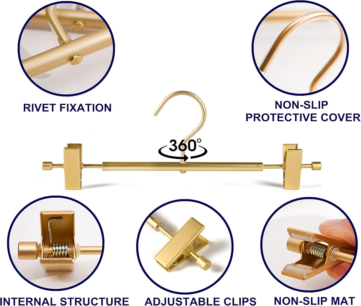 Amber Home 10 Pack Premium Matte Gold Aluminum Pants Hangers,