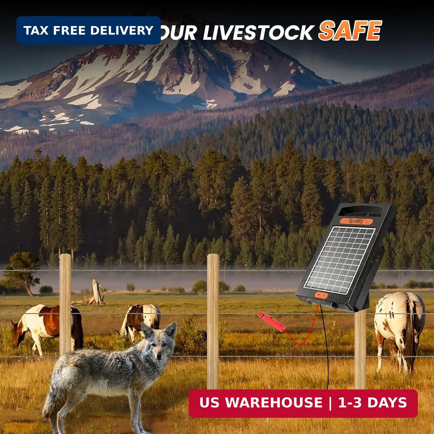 24 Hour Solar Electric Fence Charger, 10 Miles, Up to 10200v Output Range Electr