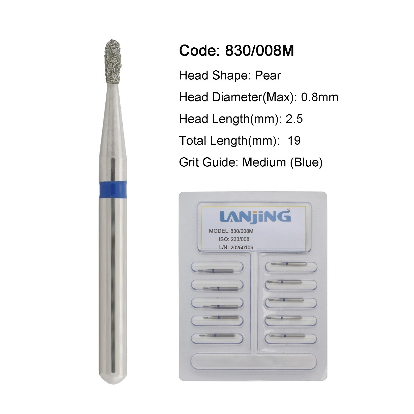 Dental Diamond Burs Pear 330 Round End Taper Long Surgical High Speed 856 801L