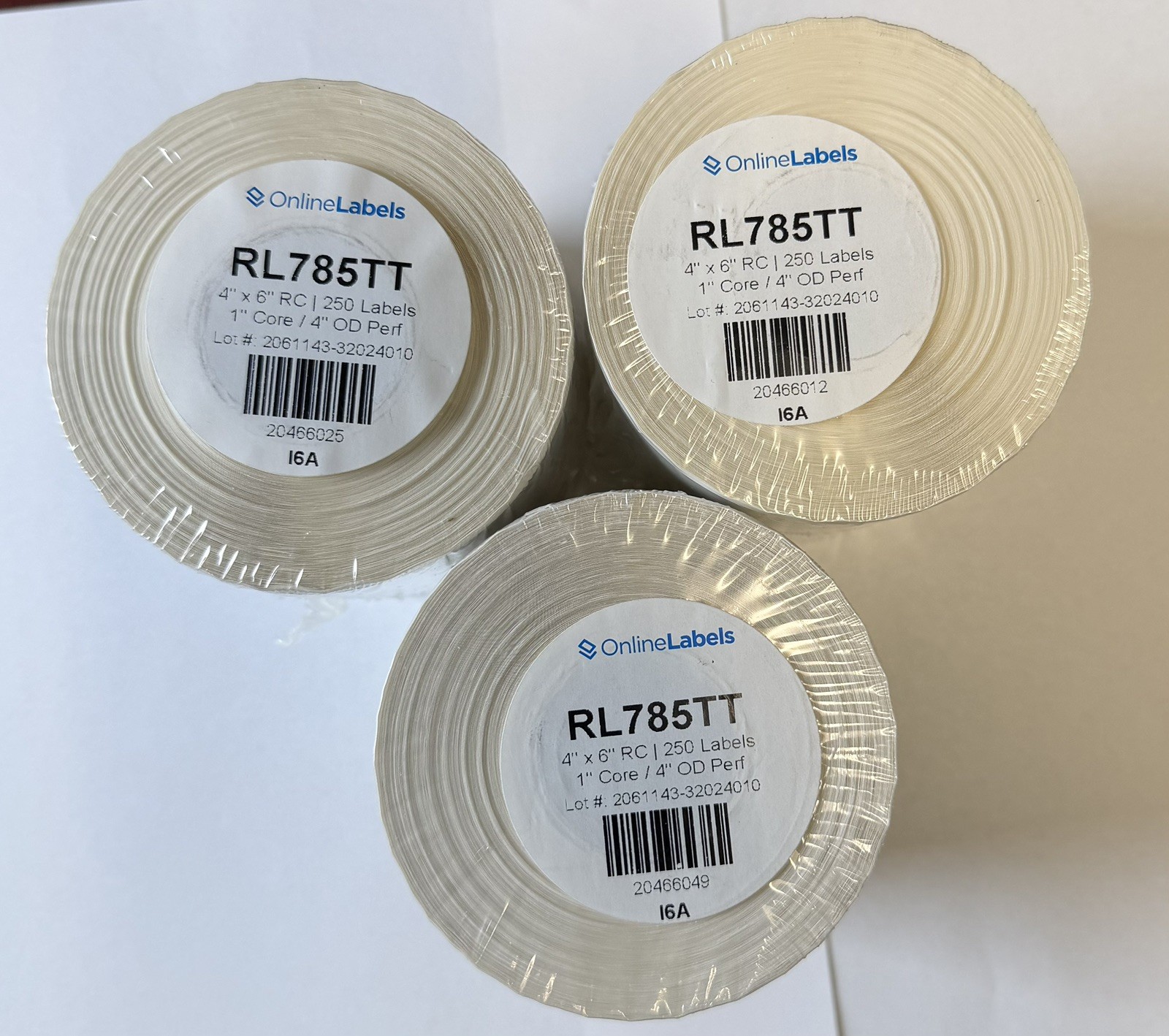 Lot of 3 Online Labels Thermal Paper Rolls 4″ x 6″ 250 Labels/Roll RL785TT White