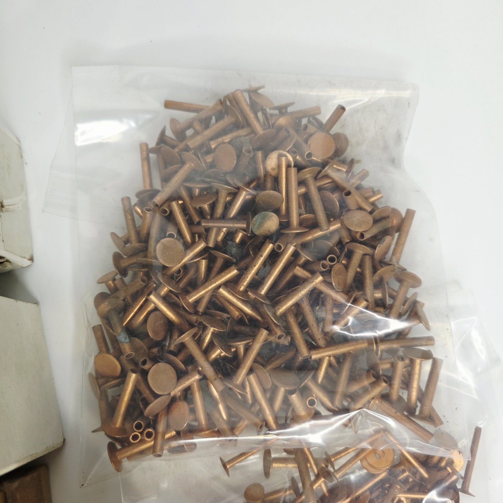 8 Pounds Vintage Copper Steel Belt Fasteners Tubular Rivets Burrs Boxes Lot Bulk