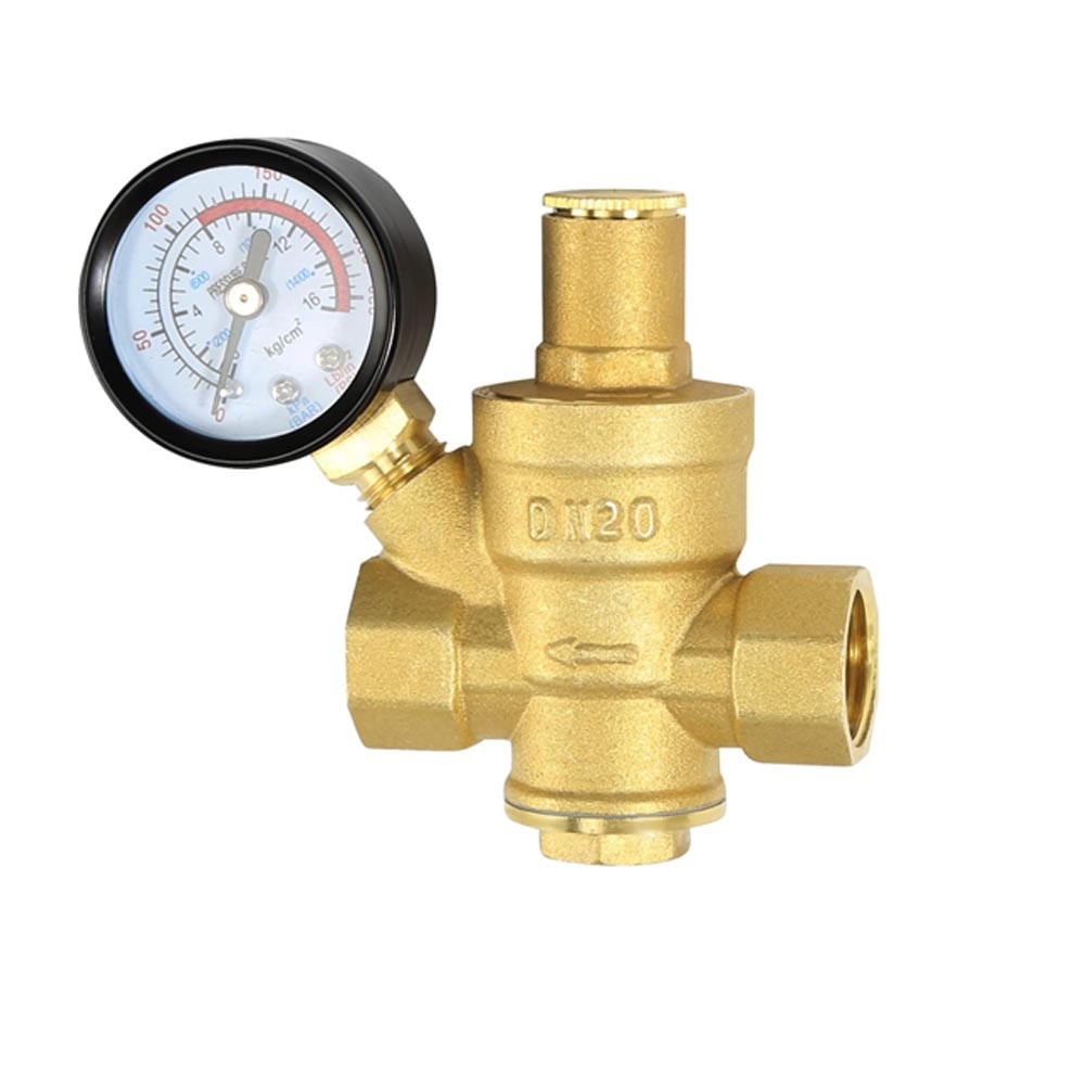 DN20 Water Pressure Regulator NPT 3/4″ inch Adjustable Brass Reducer w/ Gauge