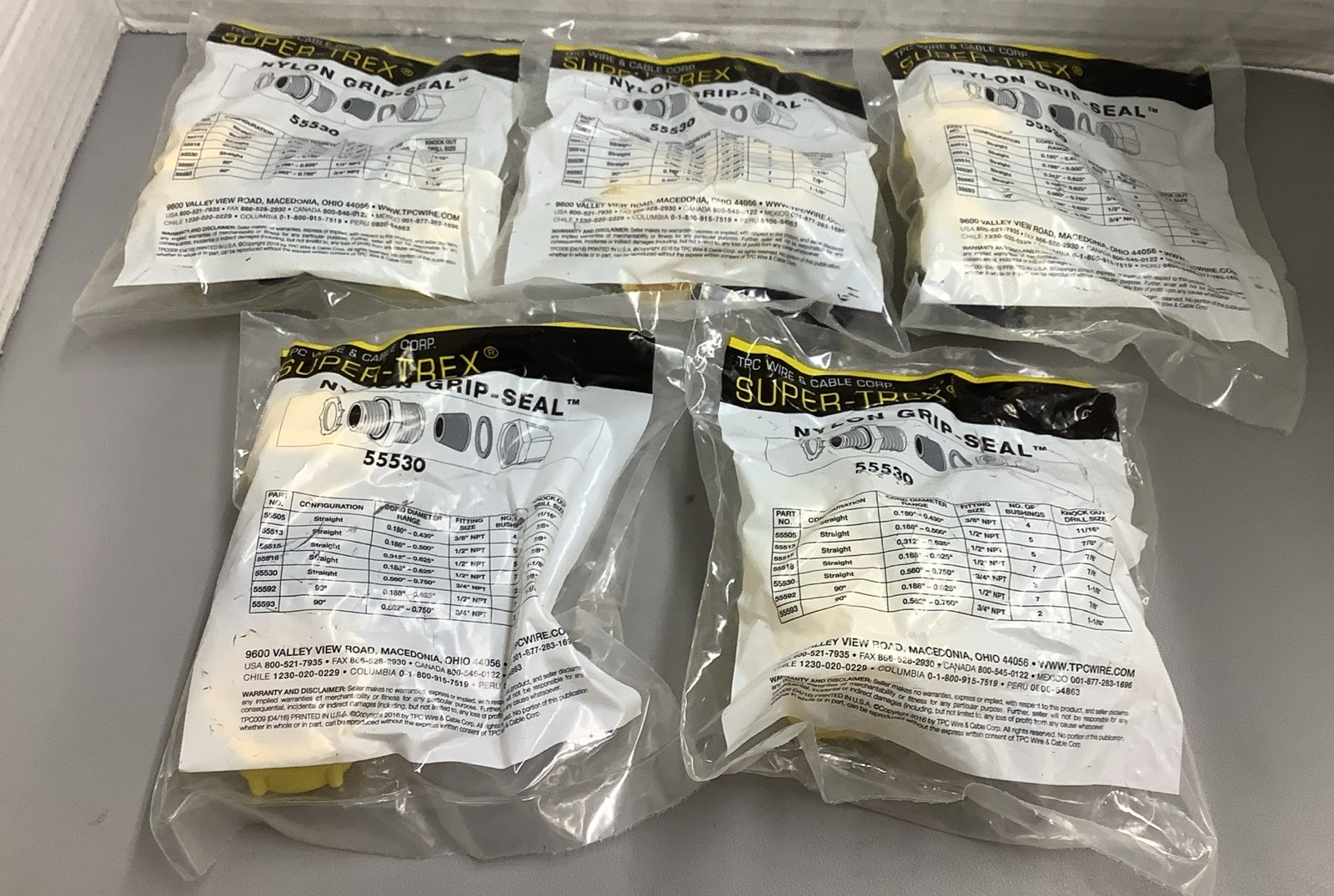 Lot of 5 TPC Wire & Cable Corp Super-Trex Nylon Grip-Seal 55530 (b549)