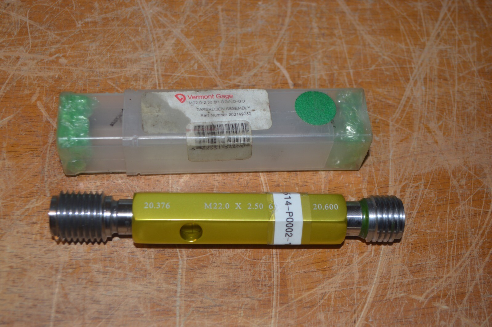 Vermont M22 x 2.5 6H Thread Plug Gage 6H Go No Go P.D.’s= 20.376 & 20.600