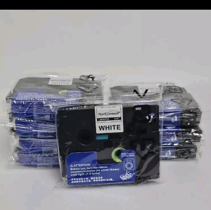 10 Mark Domain 12mm x 8m Black Ink White Laminated Label Tapes .47″ For Brother