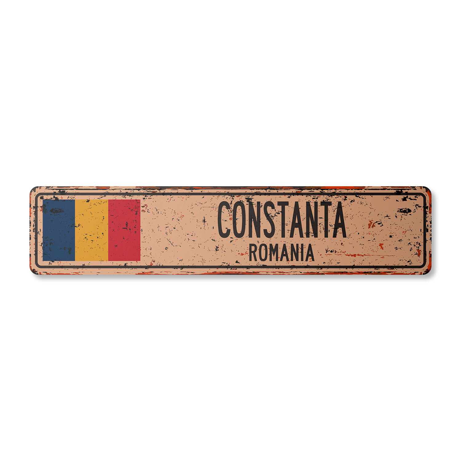 CONSTANTA ROMANIA Vintage Street Sign Romanian flag city country road rustic