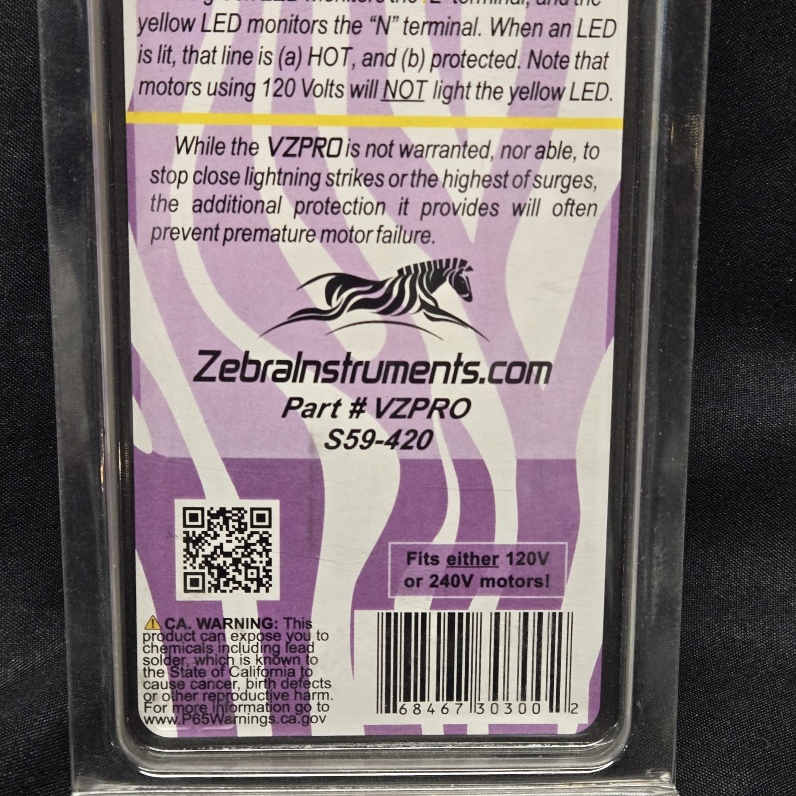 Zebra Instruments VZPRO ECM Motor Protector S59‑420 Surge Protection S59420 NEW