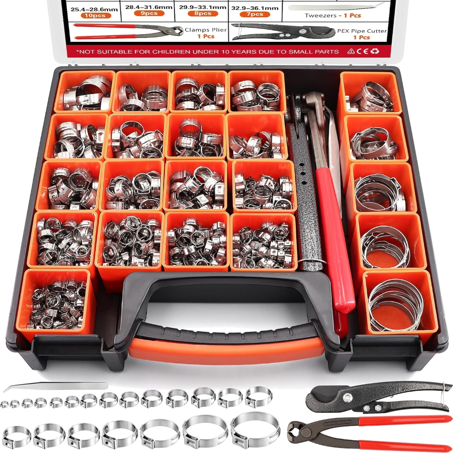 560 Pcs Single Ear Hose Clamp Kit With Pliers 22 Sizes 304 Stainless Steel