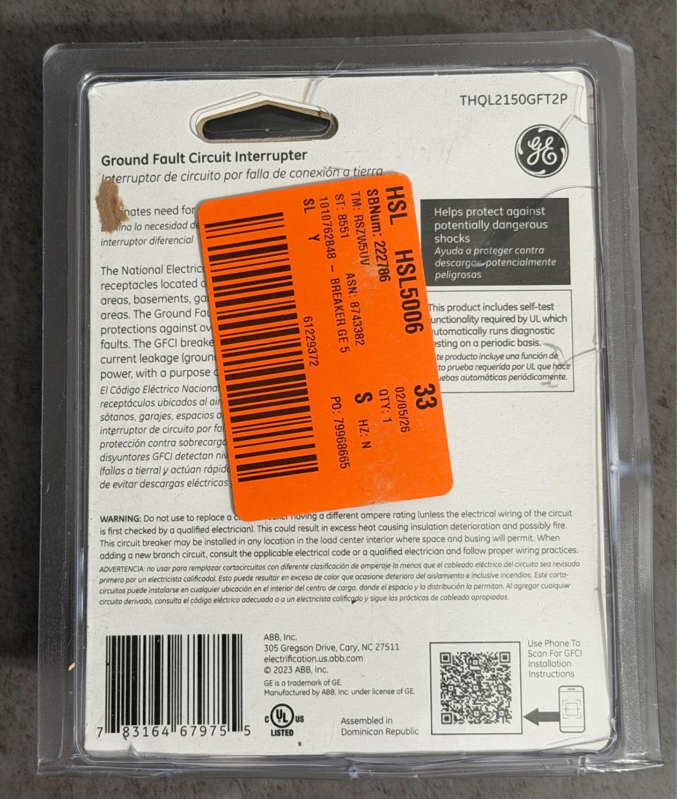 GE 50 Amp 240-Volt Double Pole Ground Fault Breaker with Self-Test THQL2150GFT2P