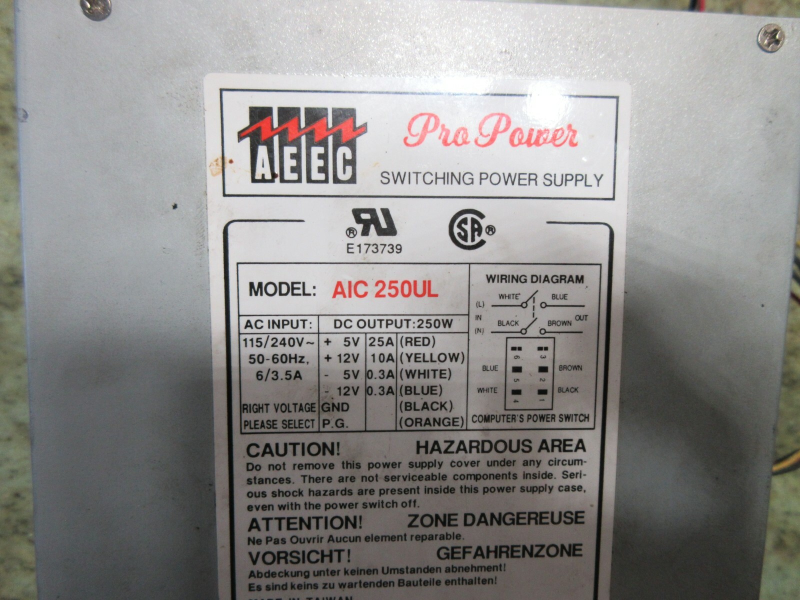 AEEC PRO POWER SWITCHING POWER SUPPLY AIC 250UL 250W AIC250UL