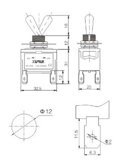 HEAVY DUTY DPST ON-OFF TOGGLE SWITCH 20A 125V, 15A 250V SPADE TERMINALS (21A)