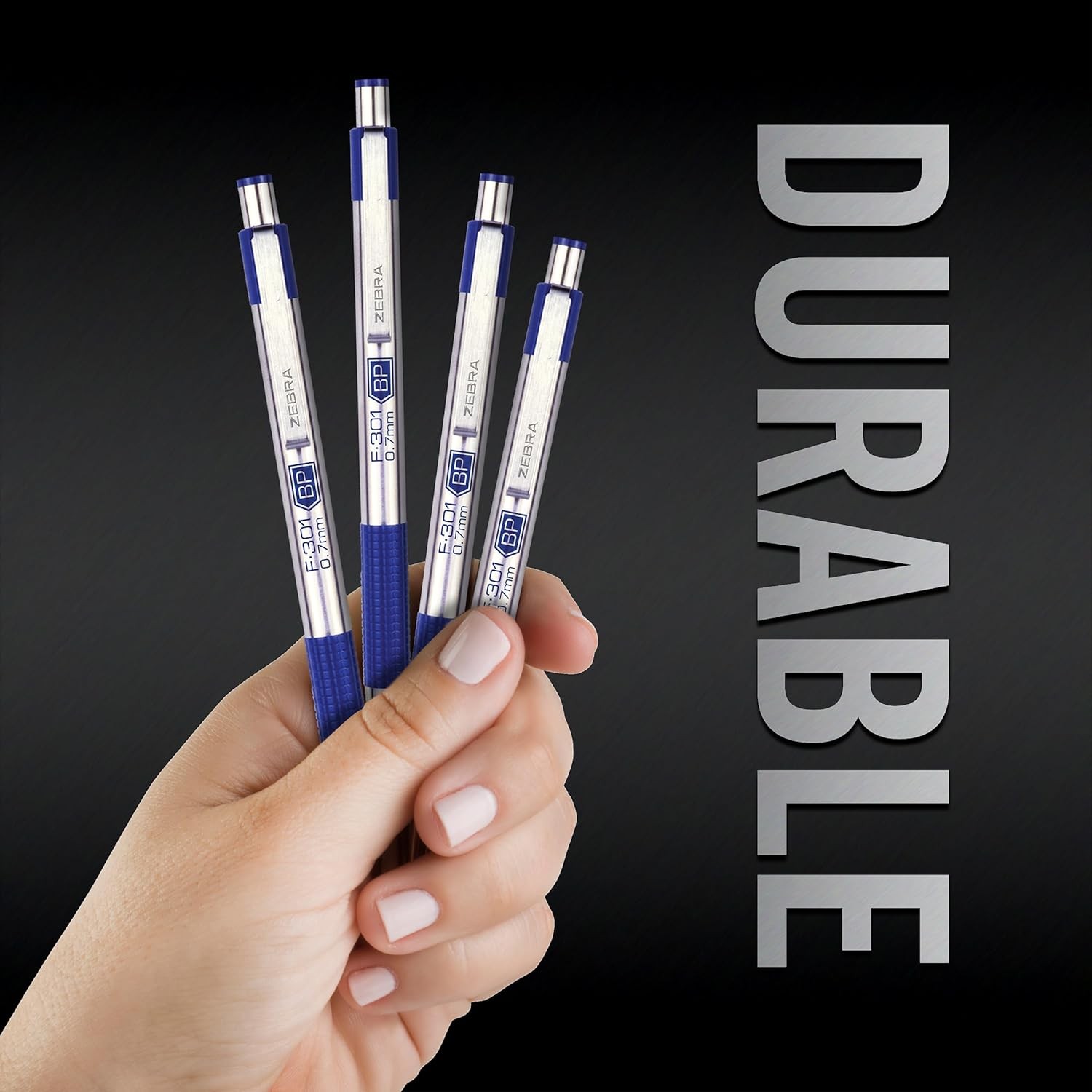 F-301 Ballpoint Blue Ink Fine Point 0.7mm Pen, Easy-Glide Ink, Stainless Steel
