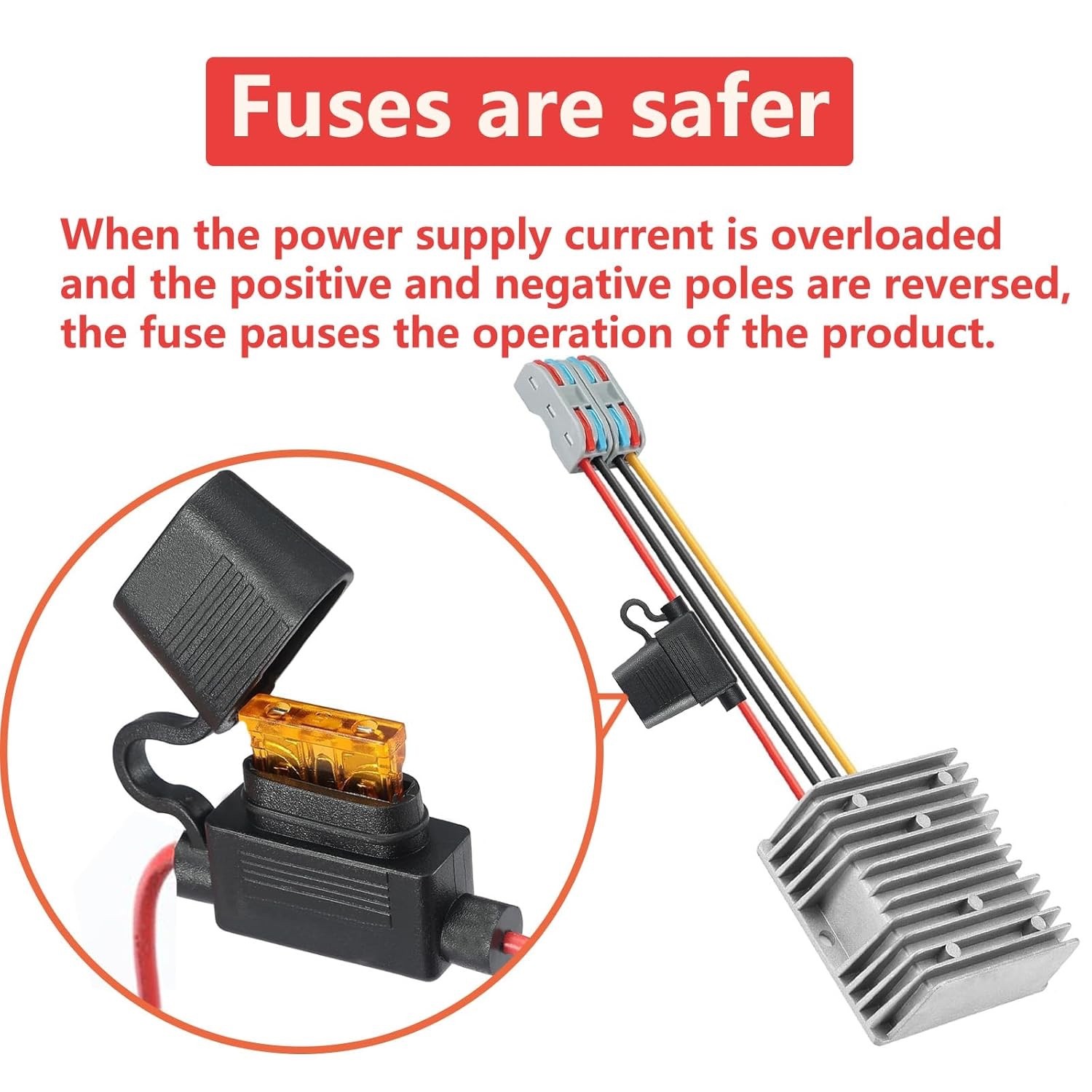 9-32V to 12V10A DC Down Converter, DC Voltage Regulator with Waterproof Fuse and