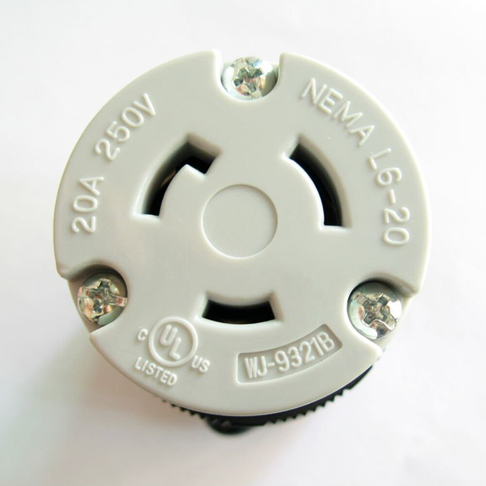 NEMA L6-20R 20 Amp 250 Volt Female Twist Lock 3 Wire Power Cord Plug UL