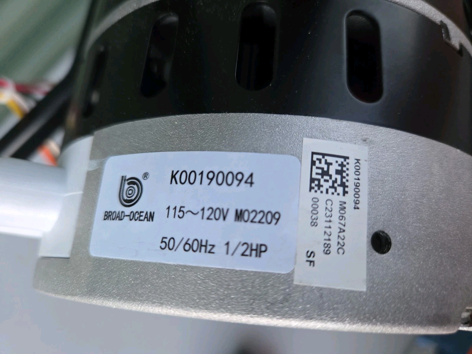 CARRIER 1193022 Blower Motor BY BROAD OCEAN MOTOR 1/2HP 115-120V FRAME 48