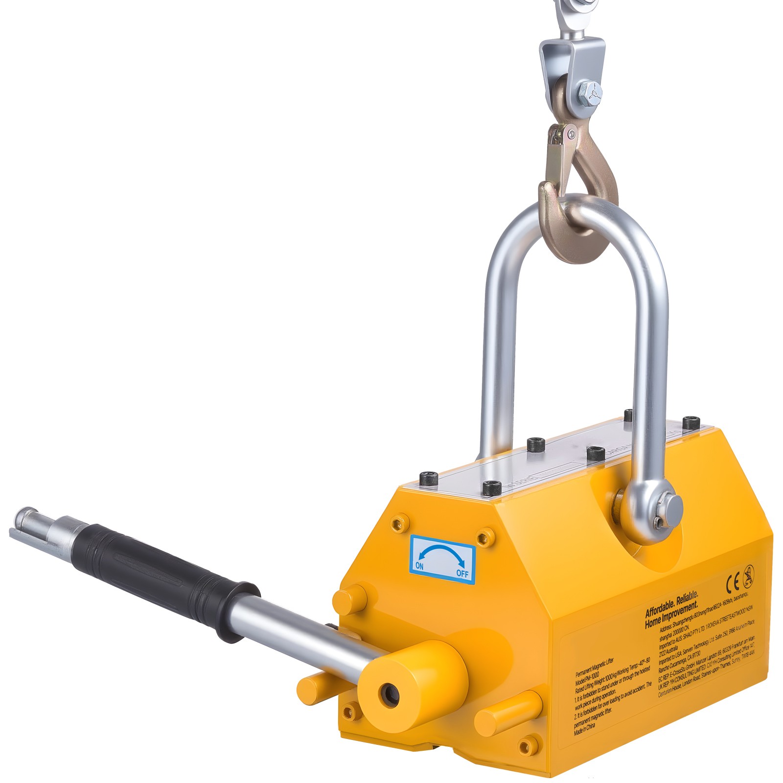 Uimoso Permanent Magnetic Lifter with 2200 lbs Load Capacity, N42 Magnet