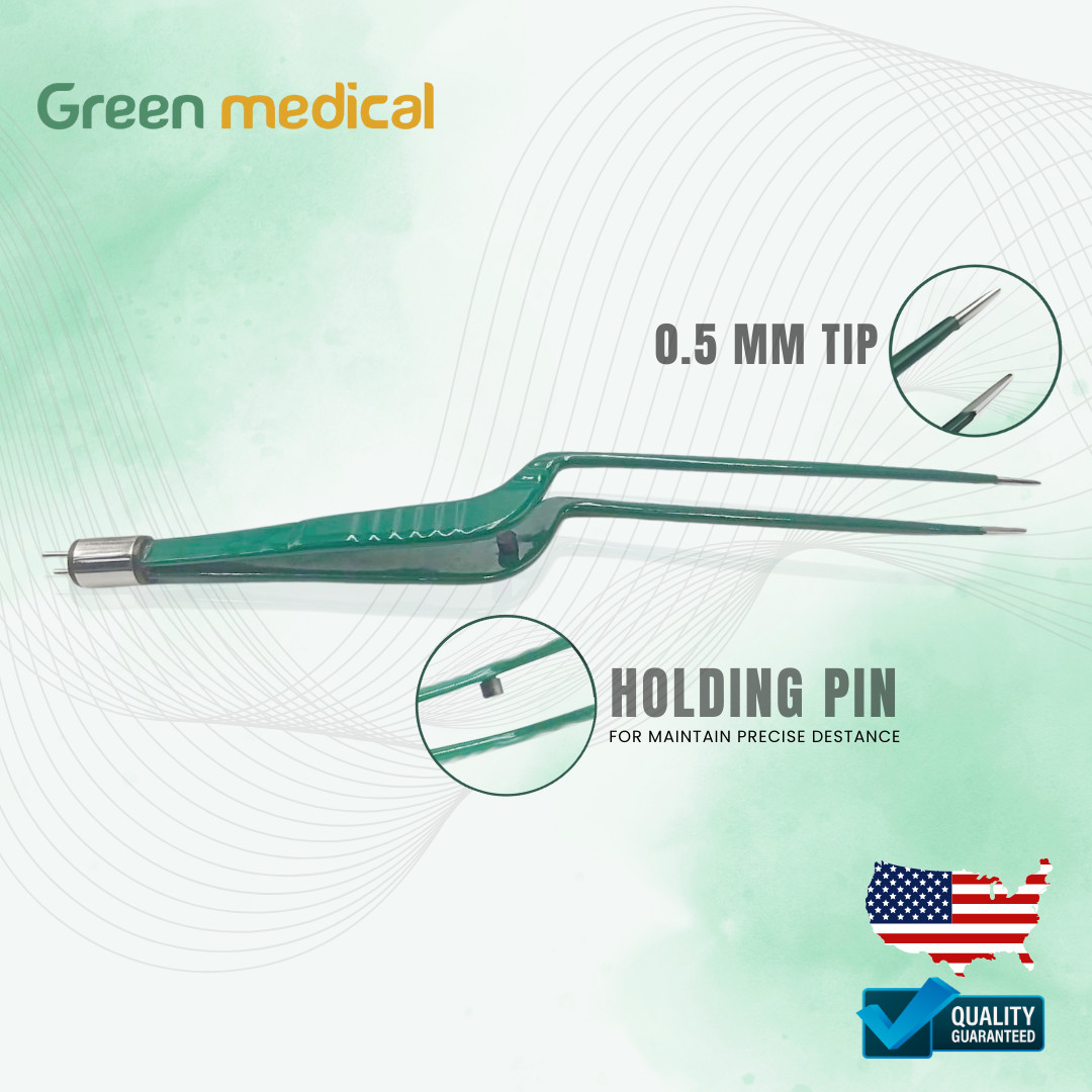 Reusable Non-Stick Bayonet Bipolar Forceps 8″ Green Electrosurgery Instruments