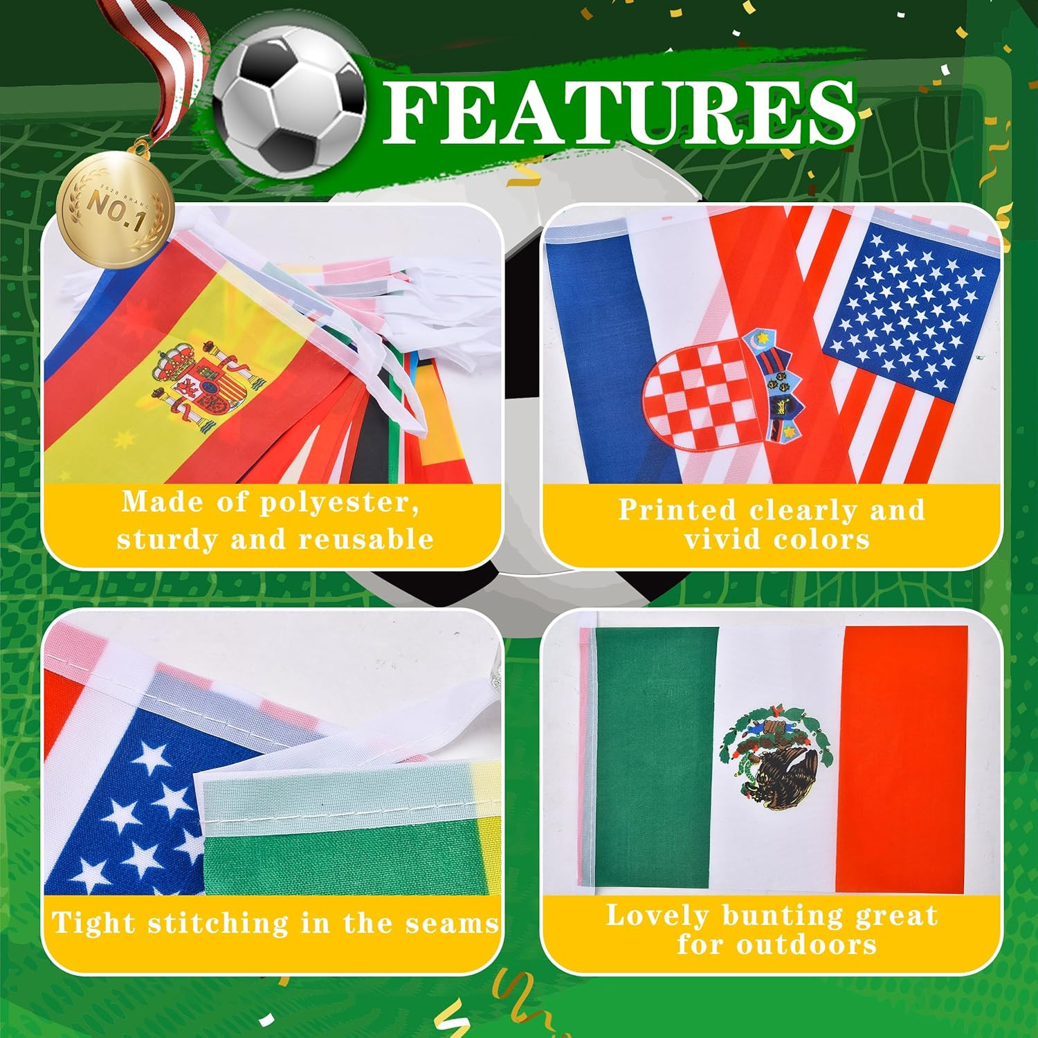 2026 World Football Bunting Flags 48 Participating Teams Double Sides Indoors Ou