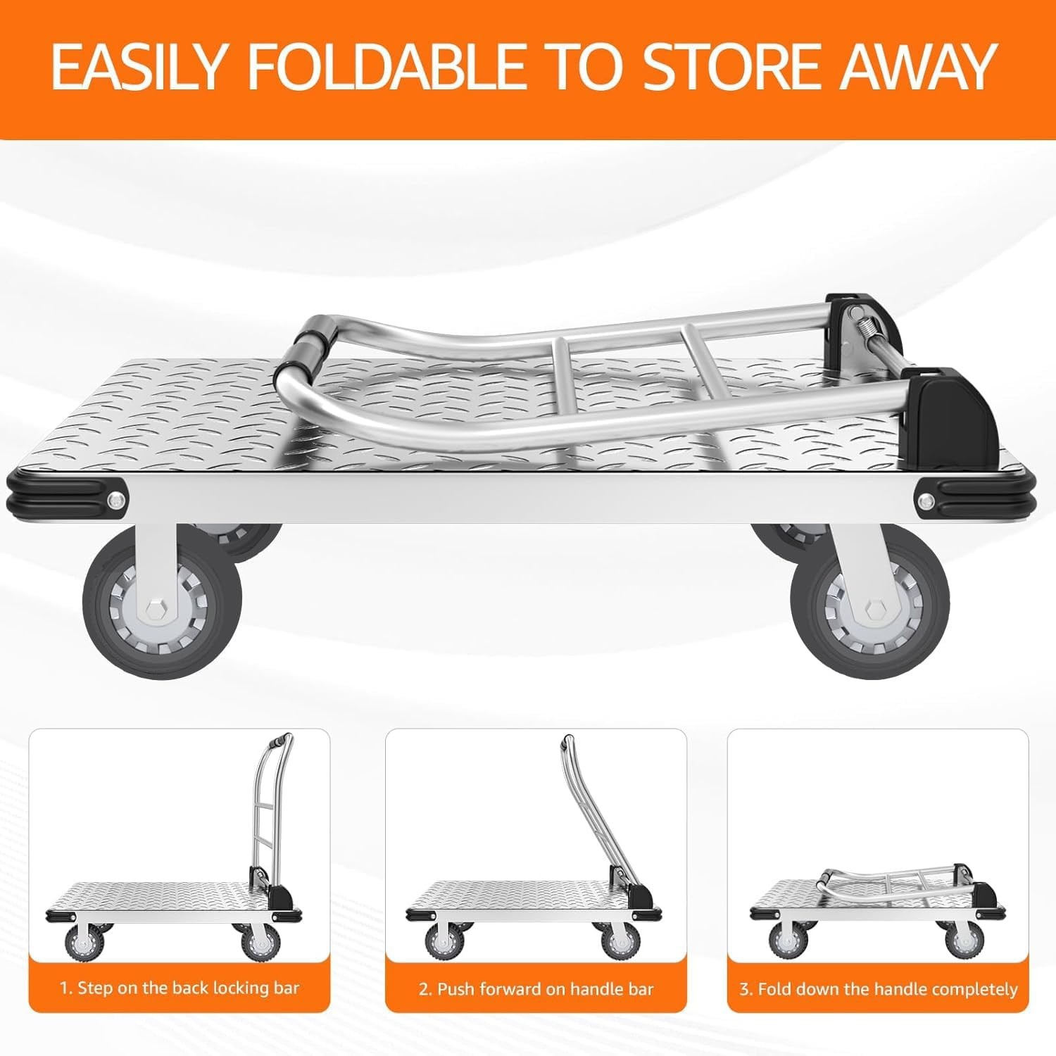 Heavy Duty Folding Dolly Cart Hand Truck 2000 lb Utility Trolley Black Silver