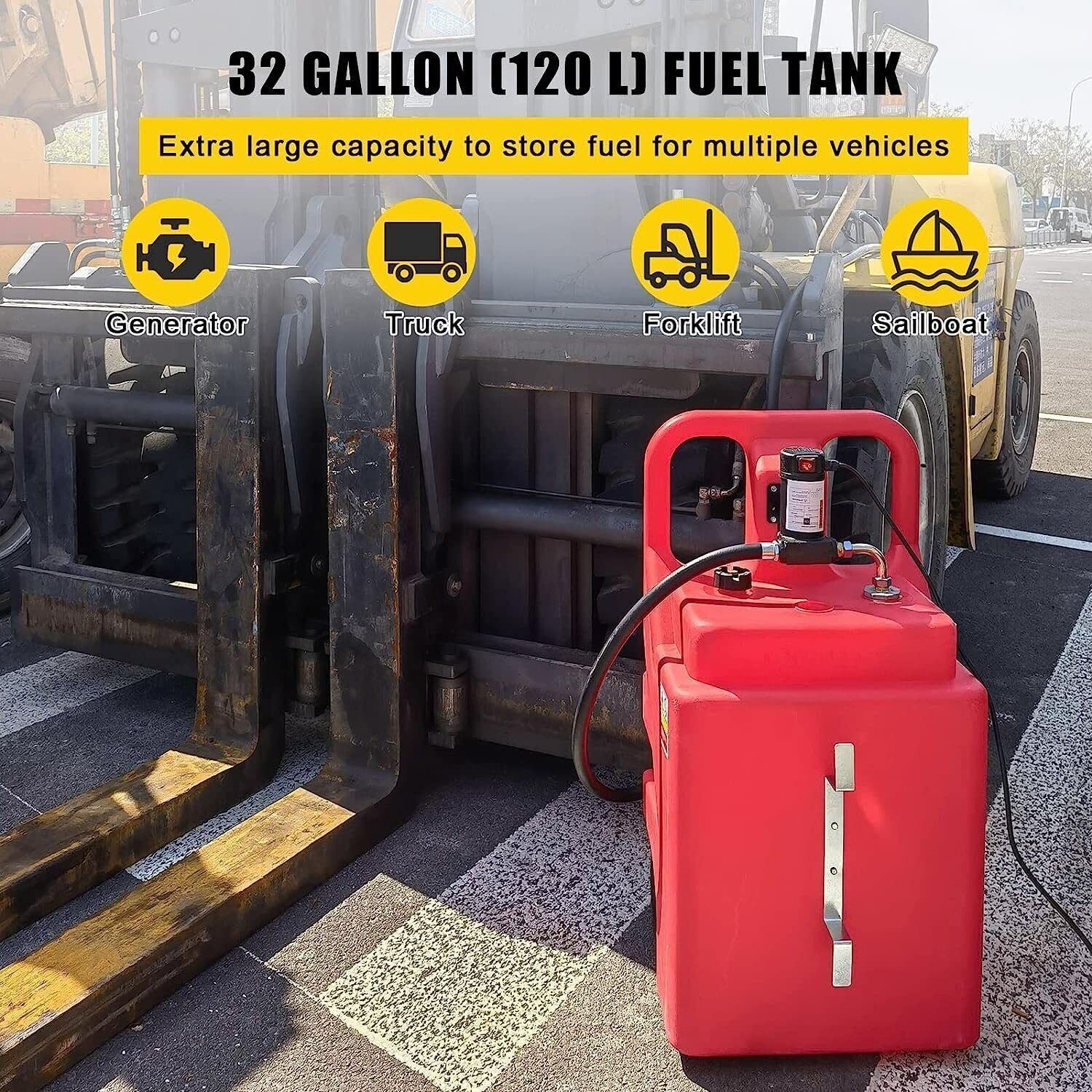 Portable 32 Gallon 120 L Fuel Tank with 12 V Diesel Pump 13 ft Delivery Hose Red