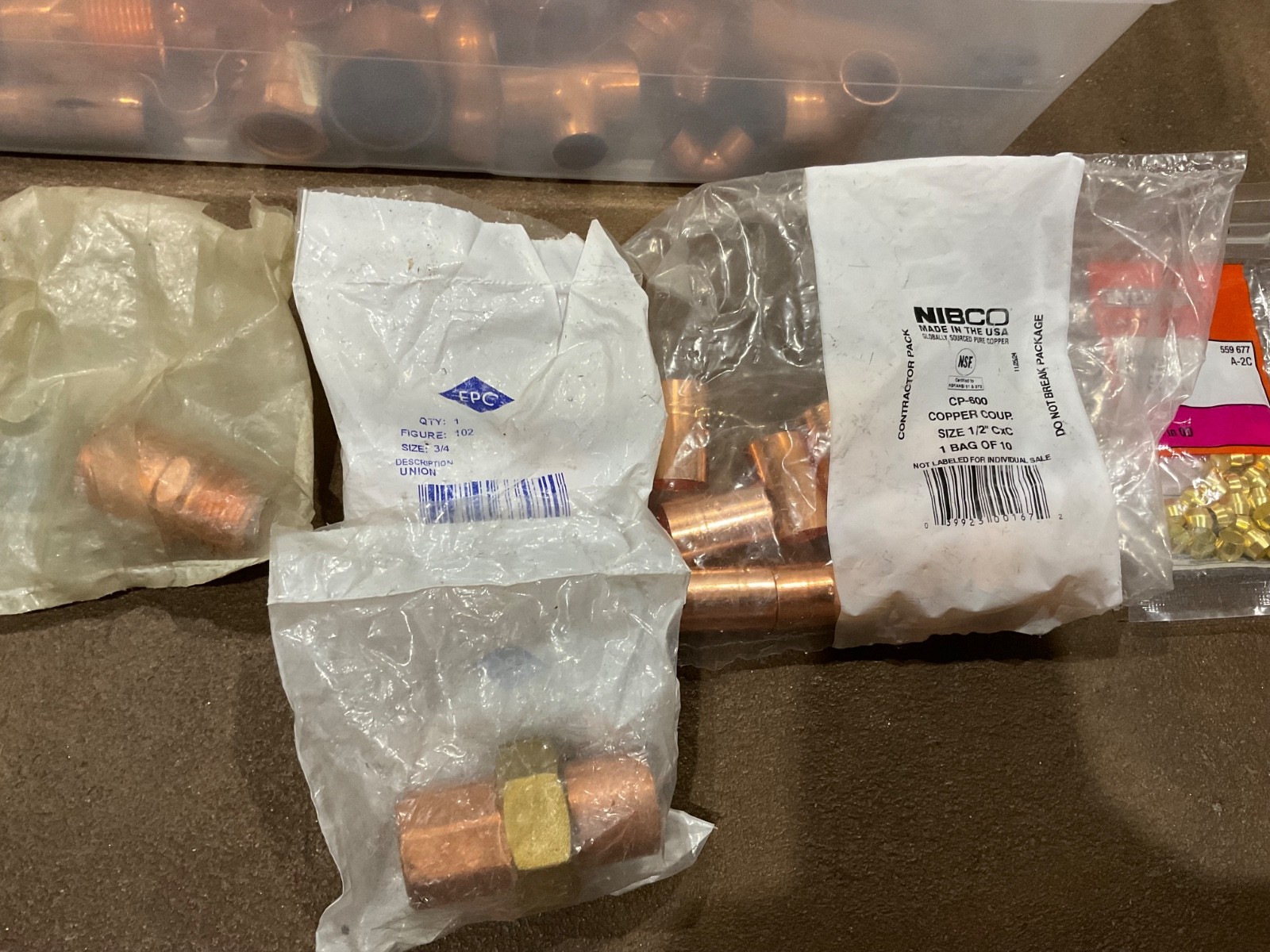 Mixed Plumbing Lot of Nibco Copper Sweat Fittings [Elbows Tees Caps] & Other
