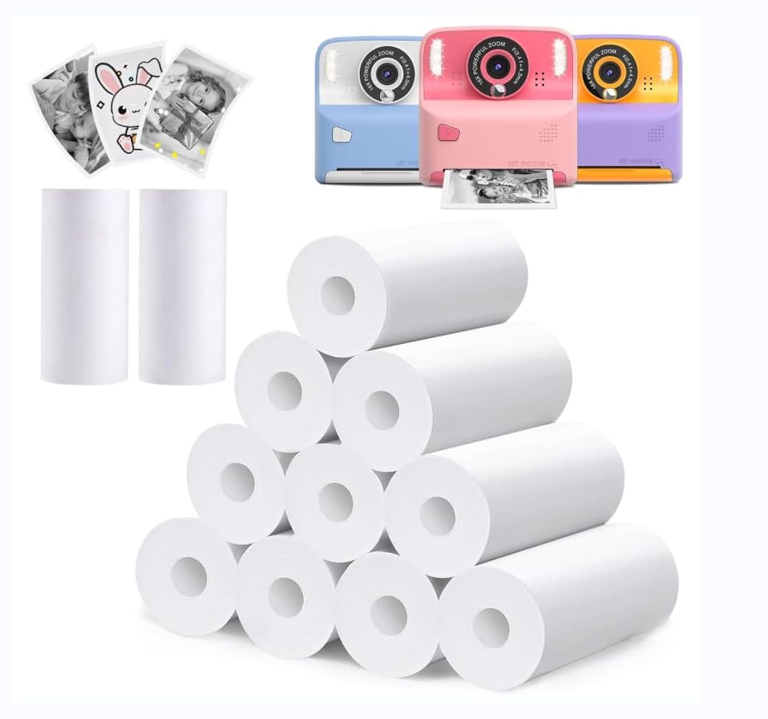 12 Rolls Thermal Print – for Instant Print Multiple Brands (12 Rolls-Black&Wh…