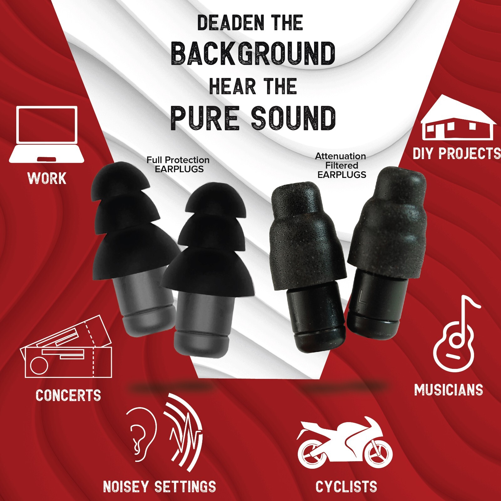 Plugfones Dynamics High Fidelity Earplugs and Full Protection Ear plug 2 PairSET