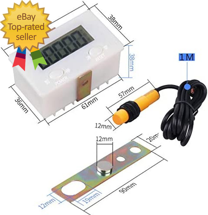 LCD Digital 0-99999 Counter 5 Digit plus up Gauge + Proximity Switch Sensor