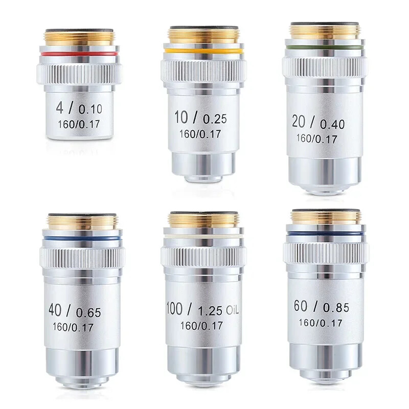 Biological Microscopes Achromatic Objective Lens 4X 10X 20X 40X 60X 100X 195mm