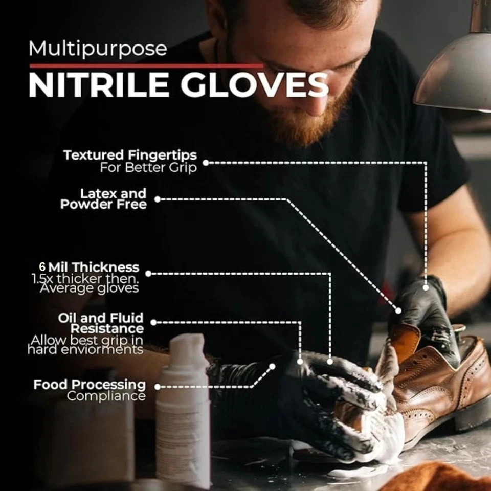 8 Mil Black Nitrile Exam Grade Heavy Duty Powder-Free 8mil 100/1,000 PC (M L XL)