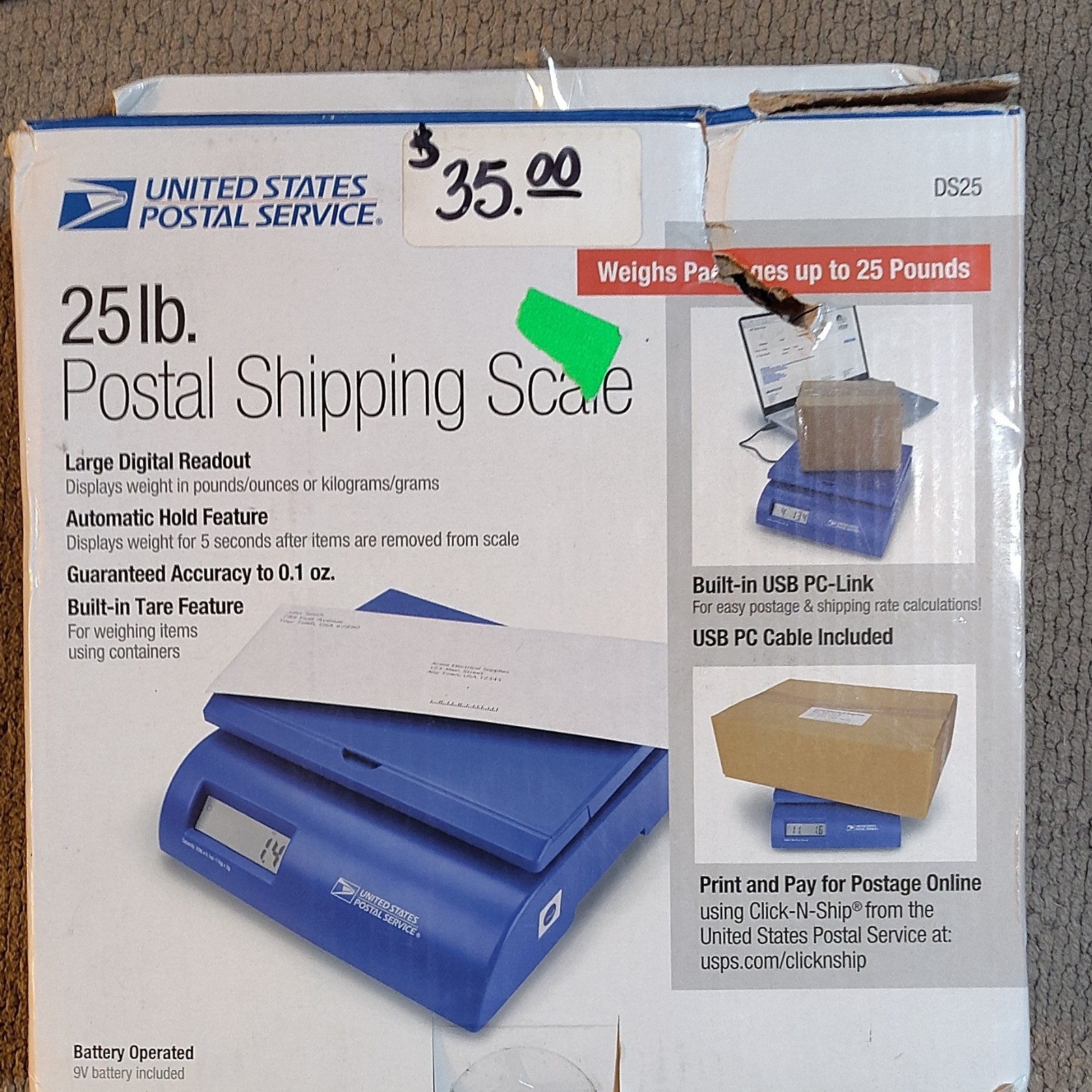 United States Postal Service DS25 25lb Postal Scale USB PC-Link Tare Hold