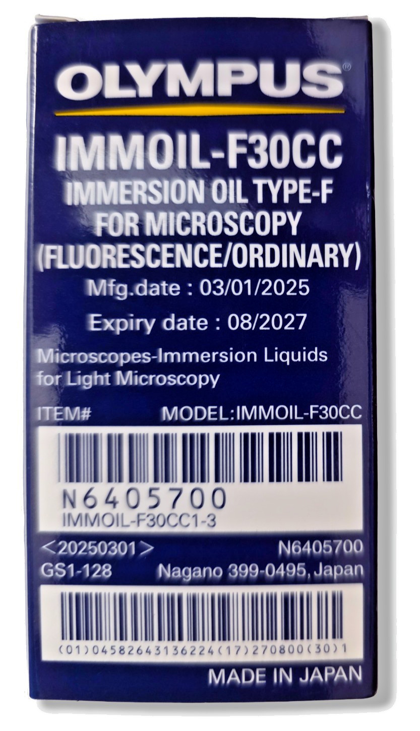 2607-034 Olympus Immoil-F30CC Immersion Oil Type-F Microscopy NIB Exp 08/2027
