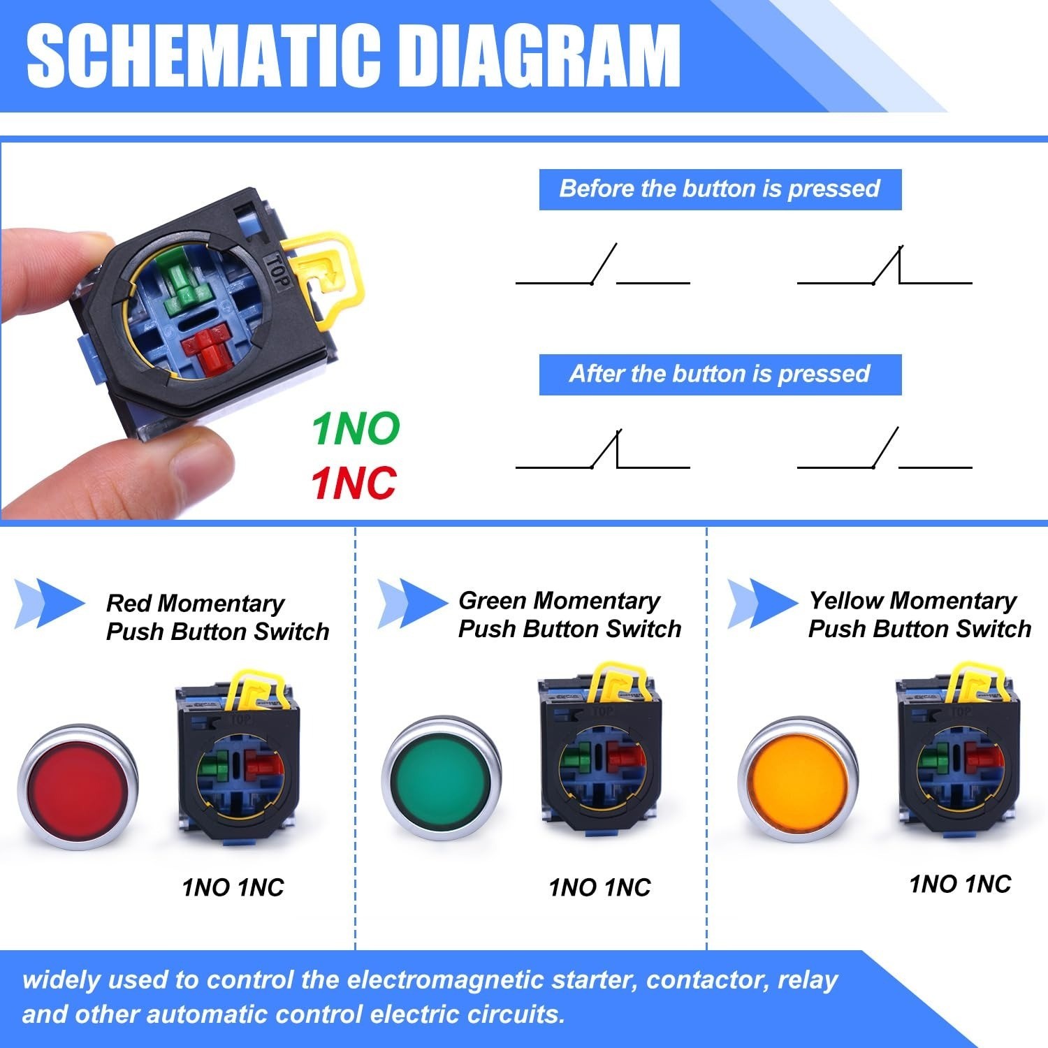 Taiss 3 Pack 22mm Momentary Push Button Switch 10A 440V DPST