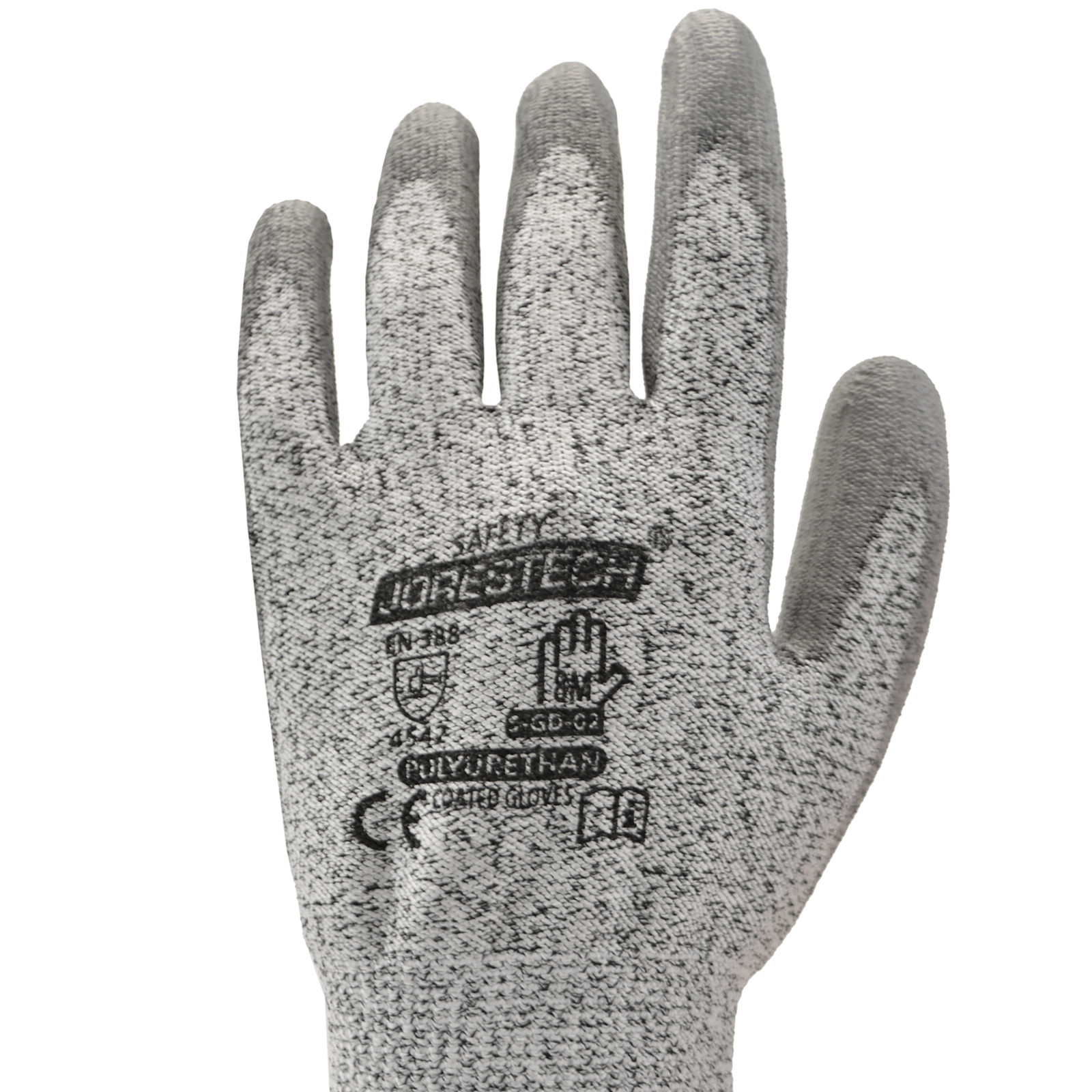 12 Pairs JORESTECH Cut Resistant Level A3 Work Gloves Grey PU Palm Coated