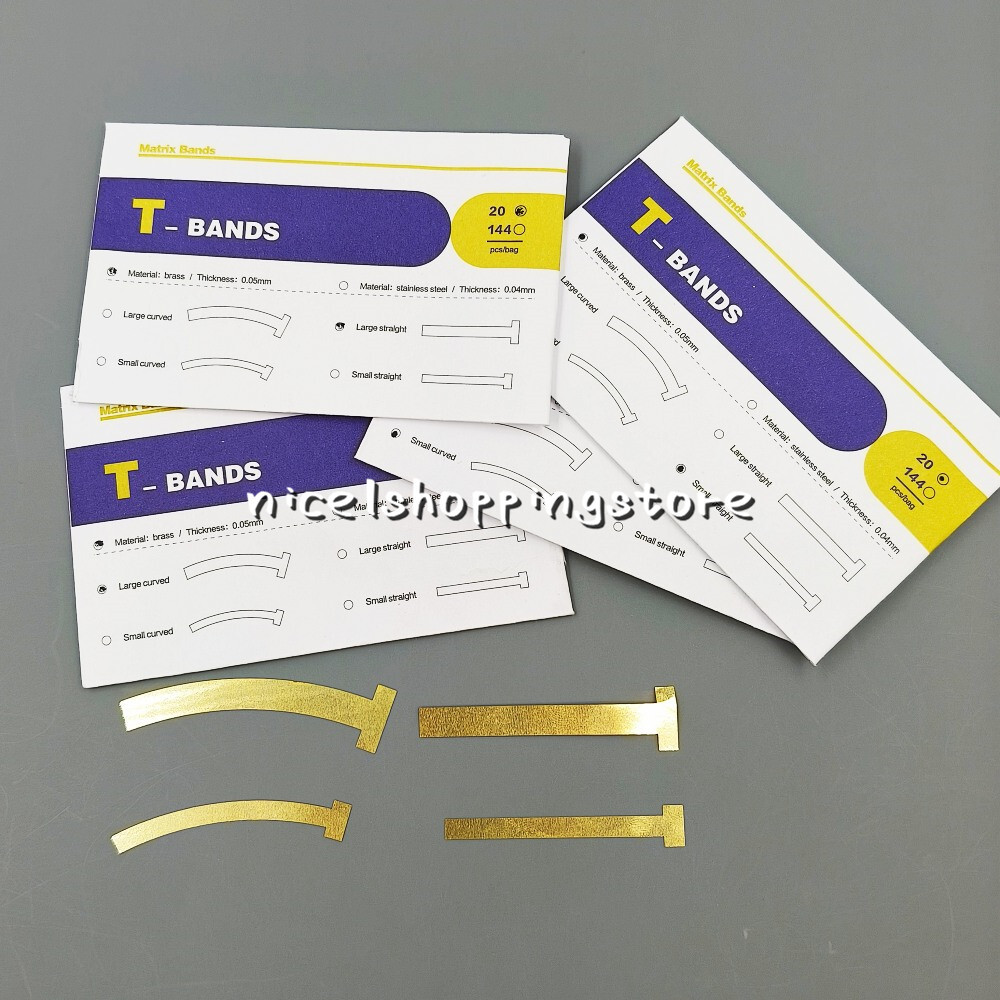 20 Pcs/Bag Dental Matrix T Bands Brass Straight/Curved Tooth Restoration Band