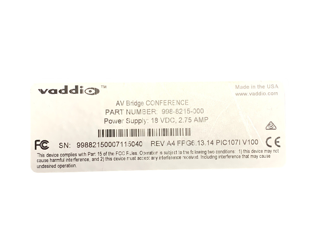 Vaddio AV Bridge Conference HDMI 998-8215-000 HD Audio/Video Encoder