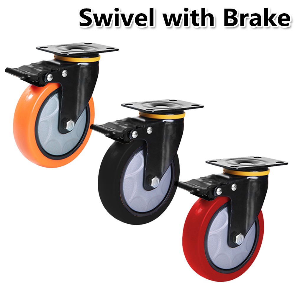 2 / 4 Pack Heavy Duty Swivel Plate Caster Wheels 3″ 4″ 5″ Polyurethane Wheels