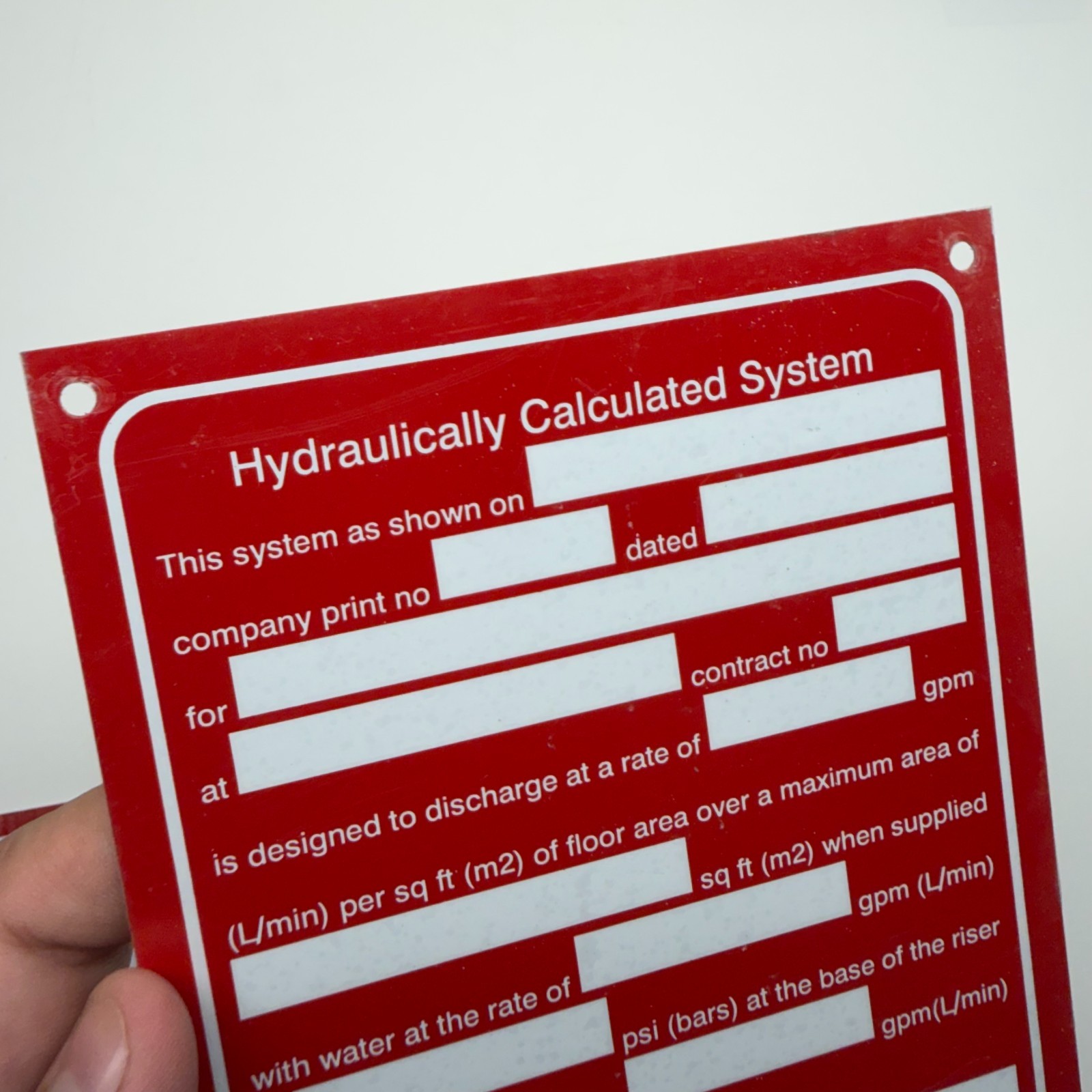 Aluminum Fire Sprinkler “Hydraulically Calculated System” Sign 5 x 7 w/ Plastic