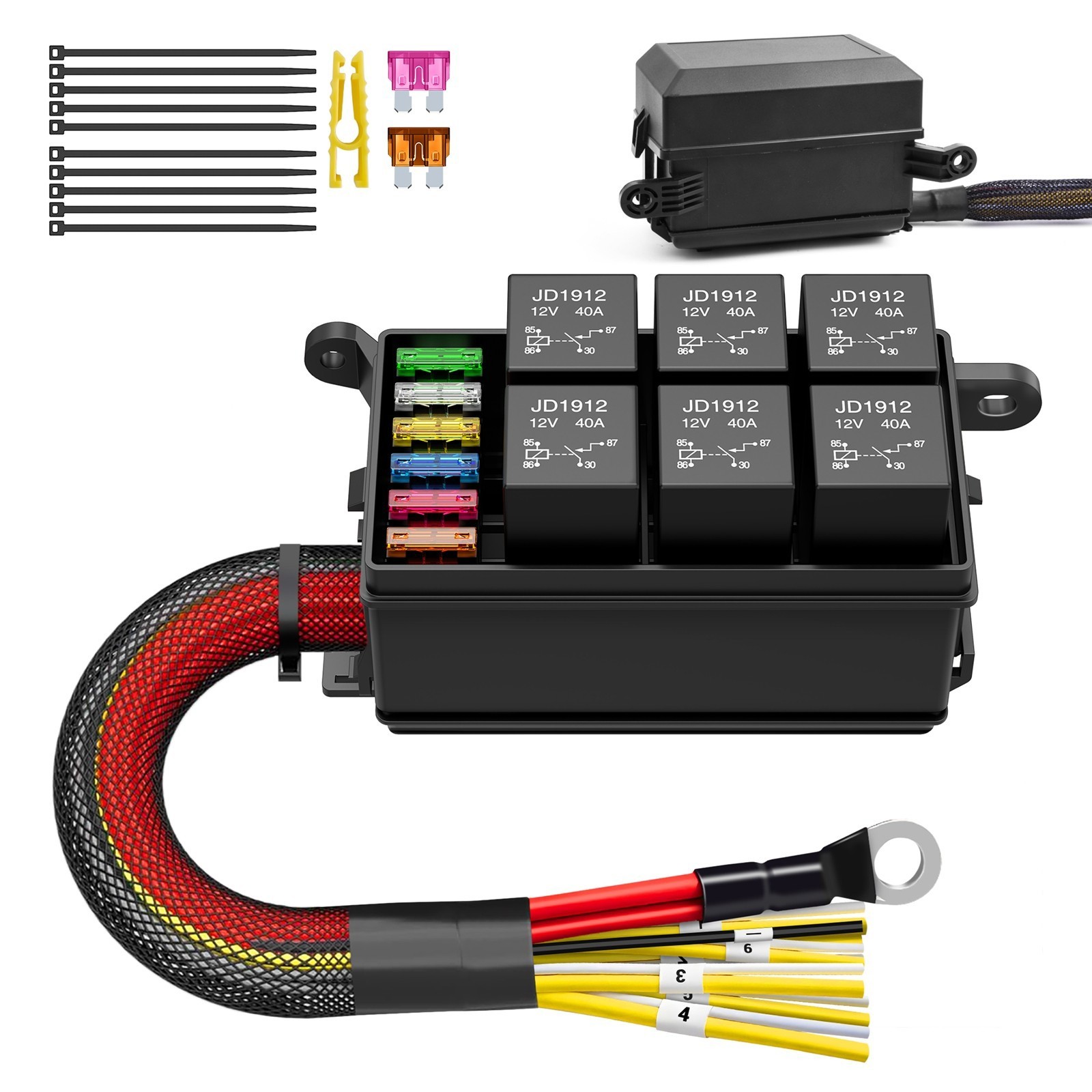 Waterproof 12V Relay Fuse Box Kit with Pre-Wired Harness for Automotive Use