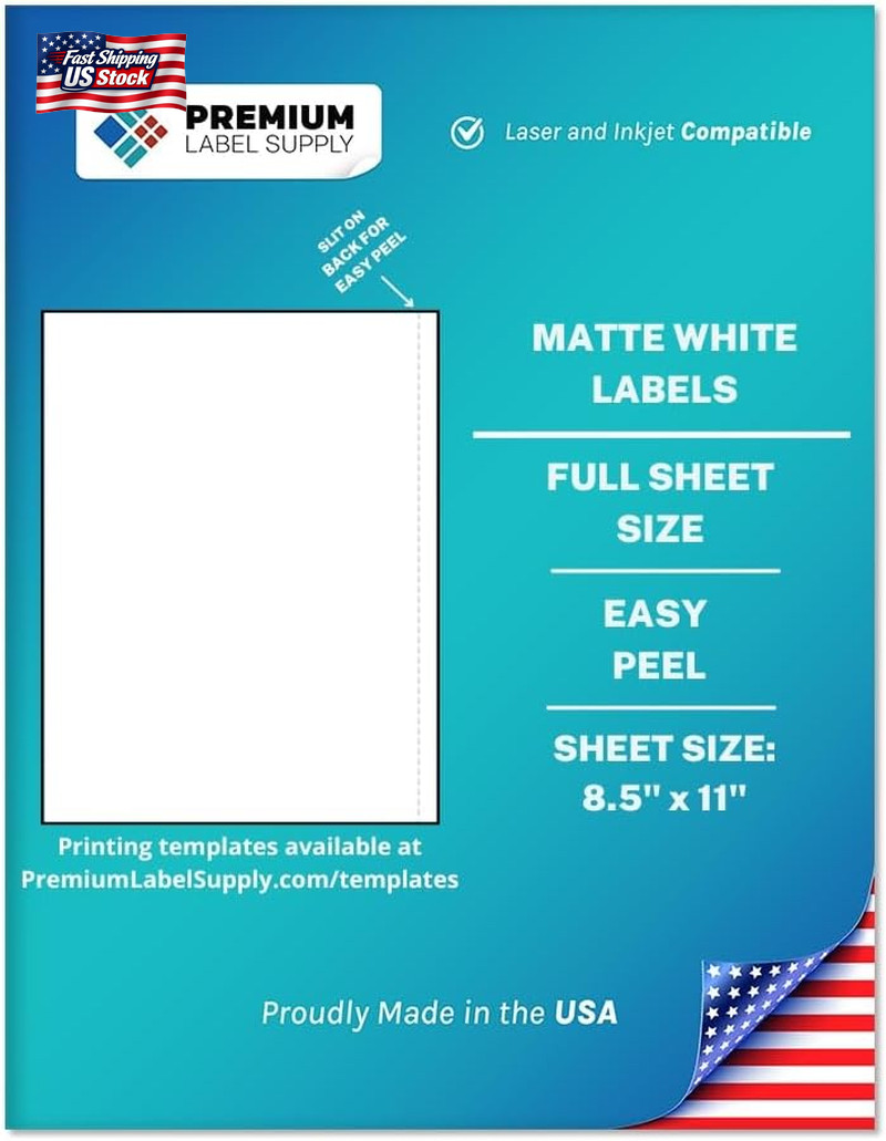 Premium Label Supply White Sticker Full Sheet Shipping Labels – 8.5″ X 11″ – Las