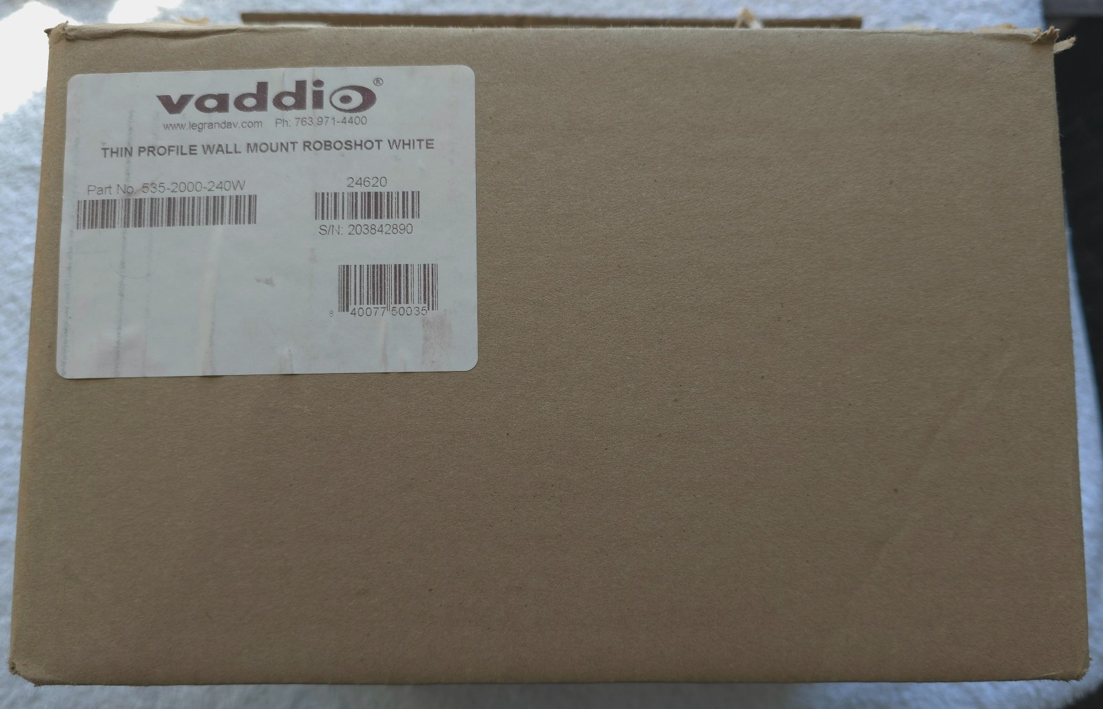 Vaddio Thin Profile Wall Mount for RoboSHOT PTZ /or small speaker. 535-2000-240W