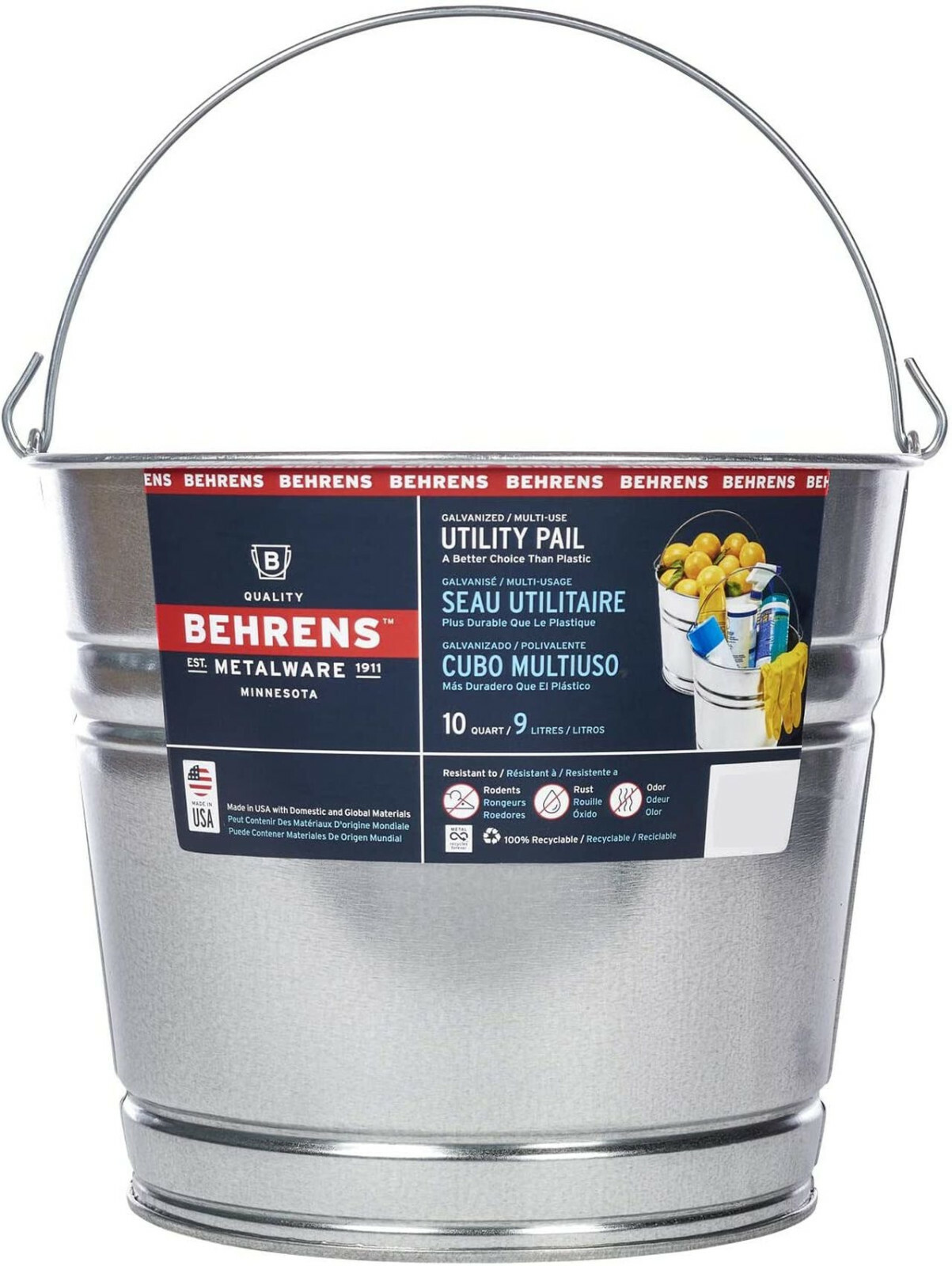 10 qt quart Heavy Duty Galvanized SteeL BUCKET rOund Pail BEHRENS 1210GS