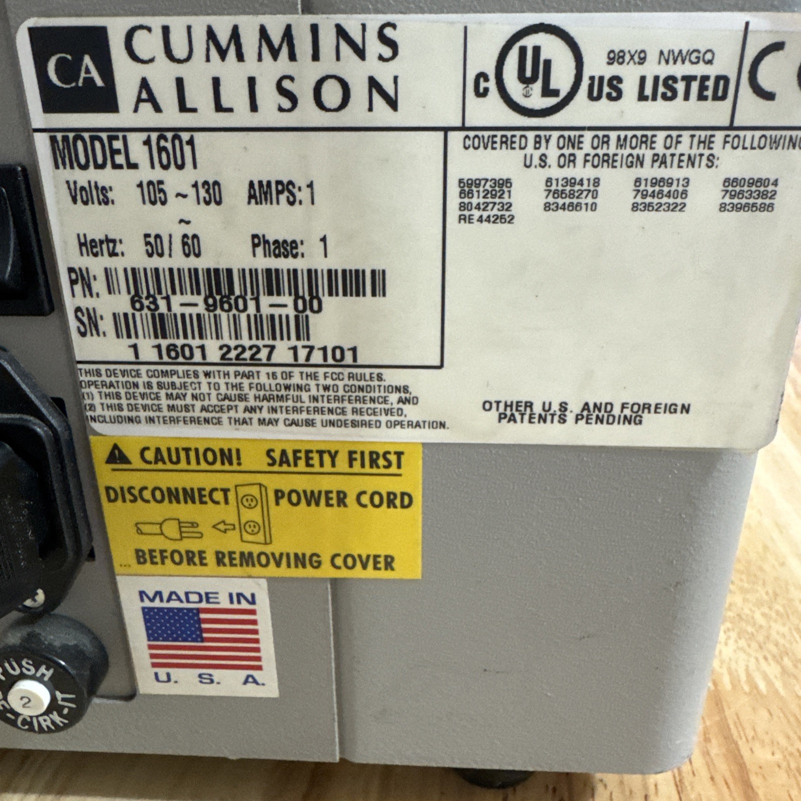 Cummins Allison Jetsort 1601 Series Coin Counter – Tested Working