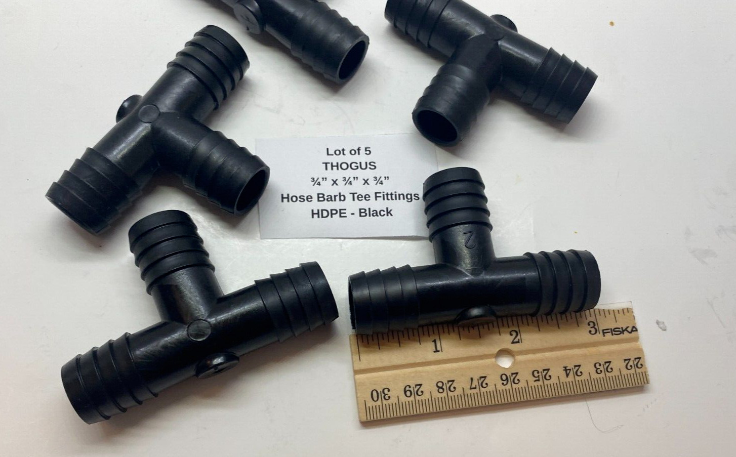 Lot of 5 THOGUS 3/4″ Barbed HDPE Tee Fittings (3/4″ x 3/4″ x 3/4″) – Black –