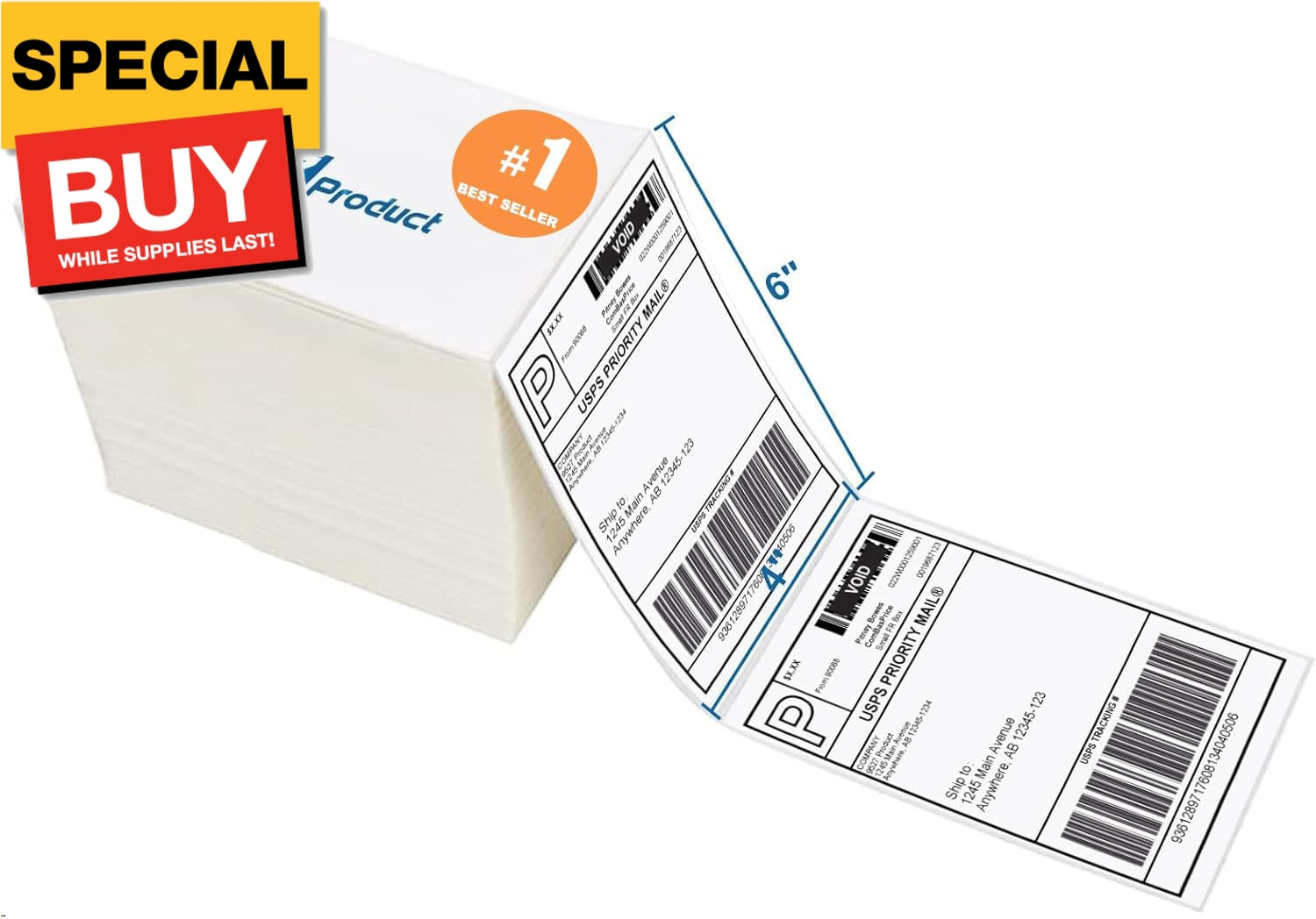 Fanfold 4 X 6 Direct Thermal Labels White Perforated Shipping Labels, 500Pcs per
