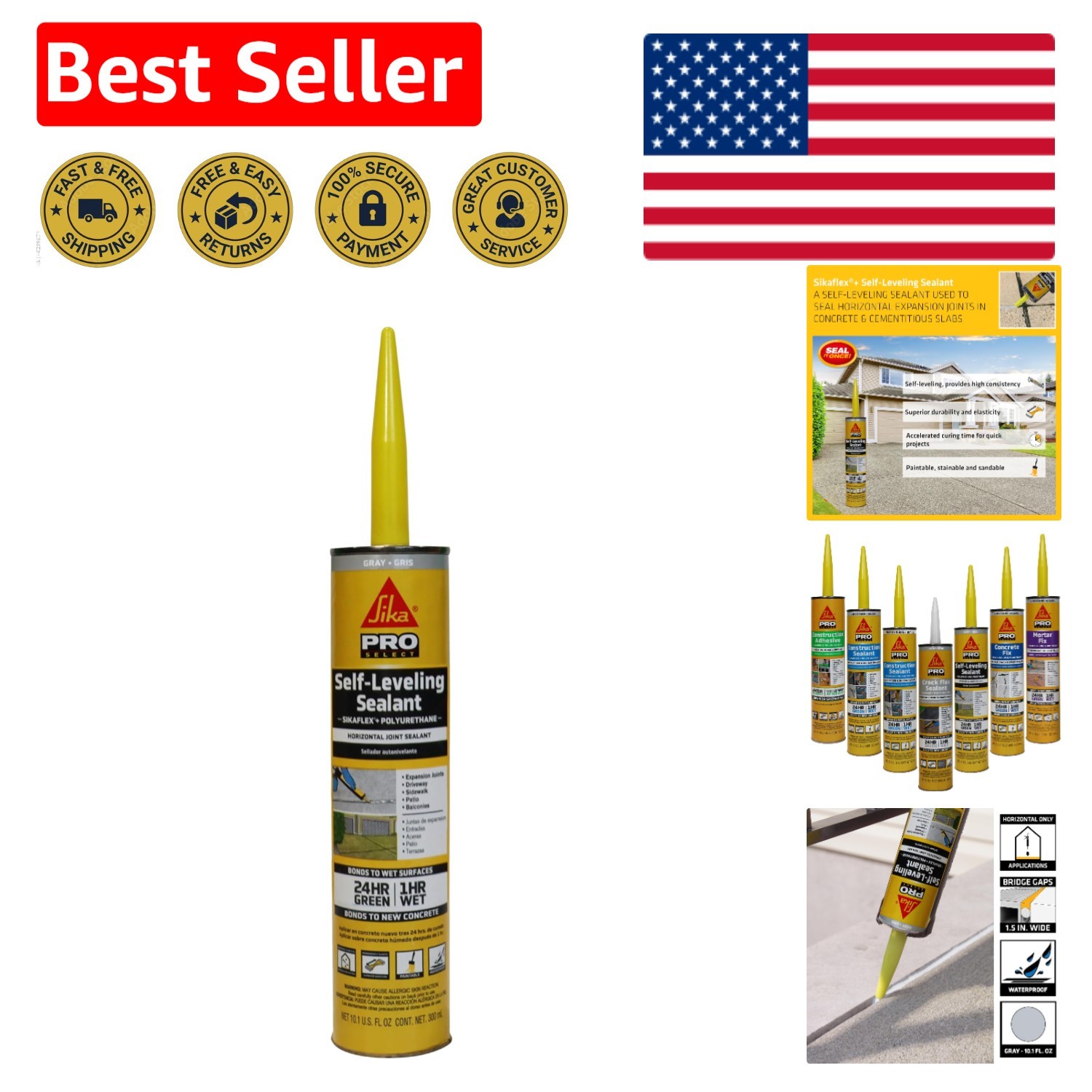 flex Self-Leveling Sealant – Gray Polyurethane, Waterproof 10.1 fl. oz Cartridge